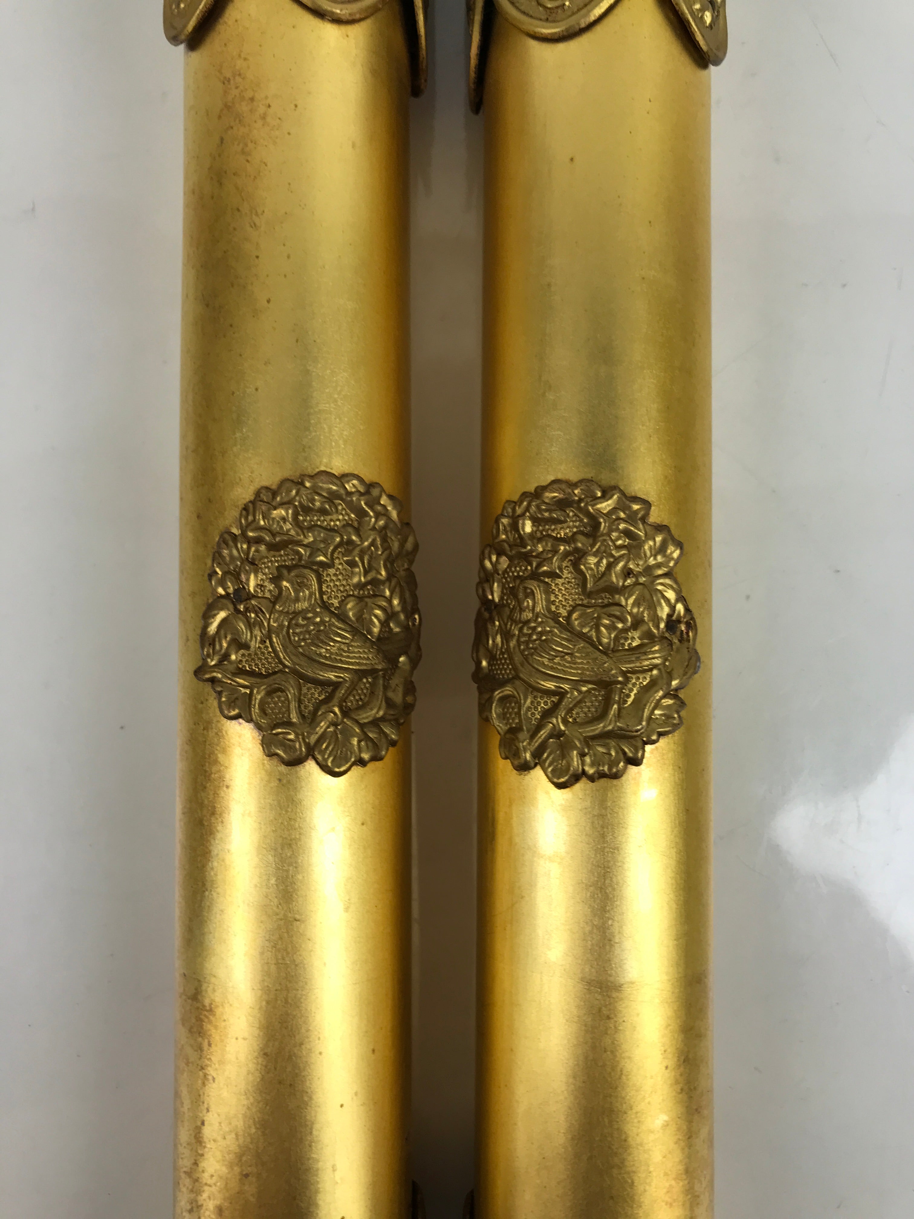 Japanese Buddhist Altar Decorative Large Pillars Cylinders 2pc Brass Gold BA434