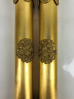 Japanese Buddhist Altar Decorative Large Pillars Cylinders 2pc Brass Gold BA434