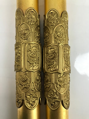 Japanese Buddhist Altar Decorative Large Pillars Cylinders 2pc Brass Gold BA434