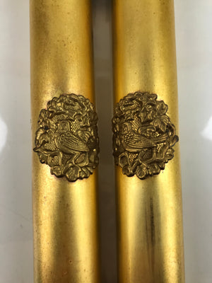 Japanese Buddhist Altar Decorative Large Pillars Cylinders 2pc Brass Gold BA434