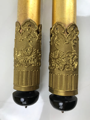 Japanese Buddhist Altar Decorative Large Pillars Cylinders 2pc Brass Gold BA434