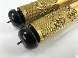 Japanese Buddhist Altar Decorative Large Pillars Cylinders 2pc Brass Gold BA434