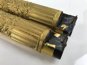 Japanese Buddhist Altar Decorative Large Pillars Cylinders 2pc Brass Gold BA434