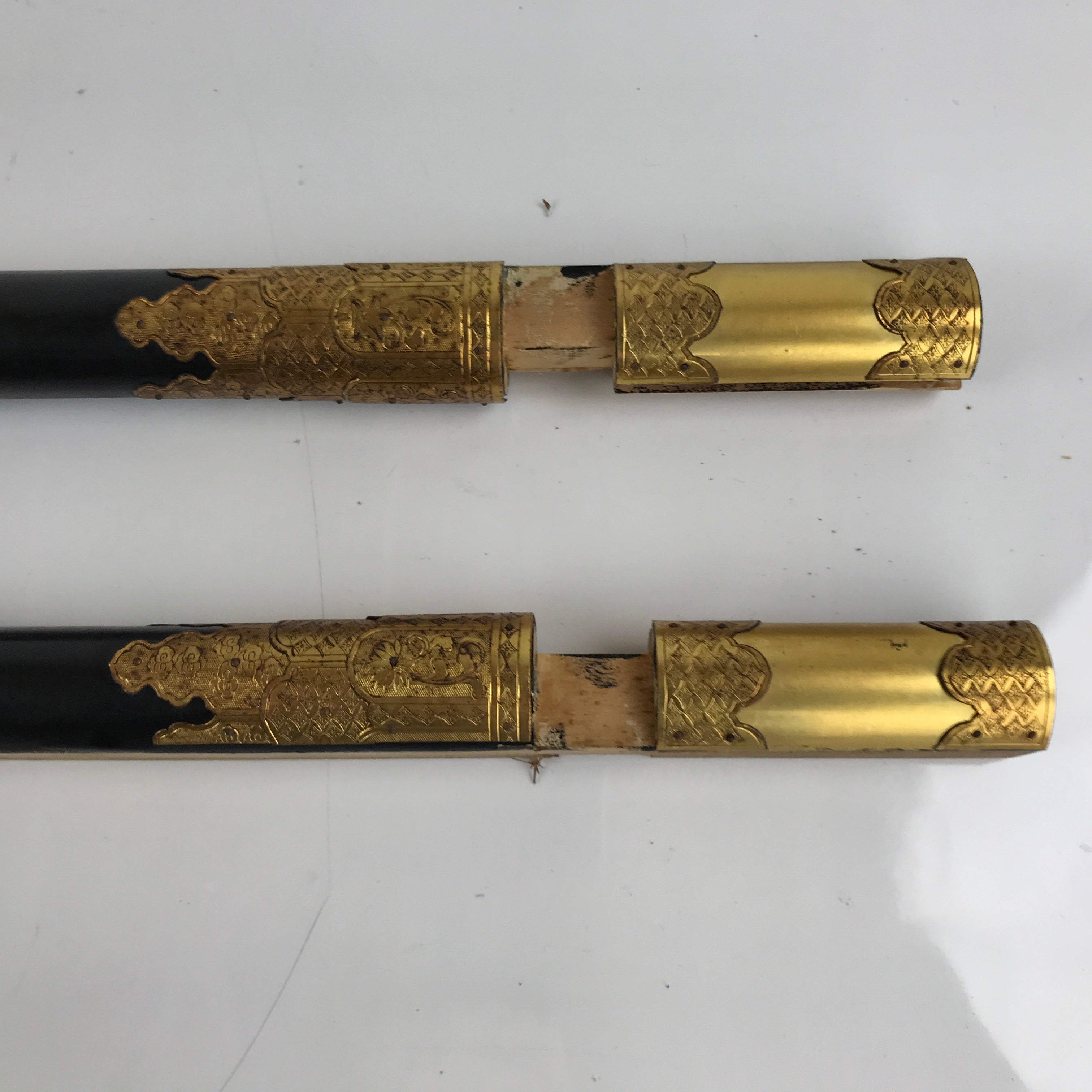 Japanese Buddhist Altar Decorative Pillars Vtg Cylinders 2pc Brass Gold BA291