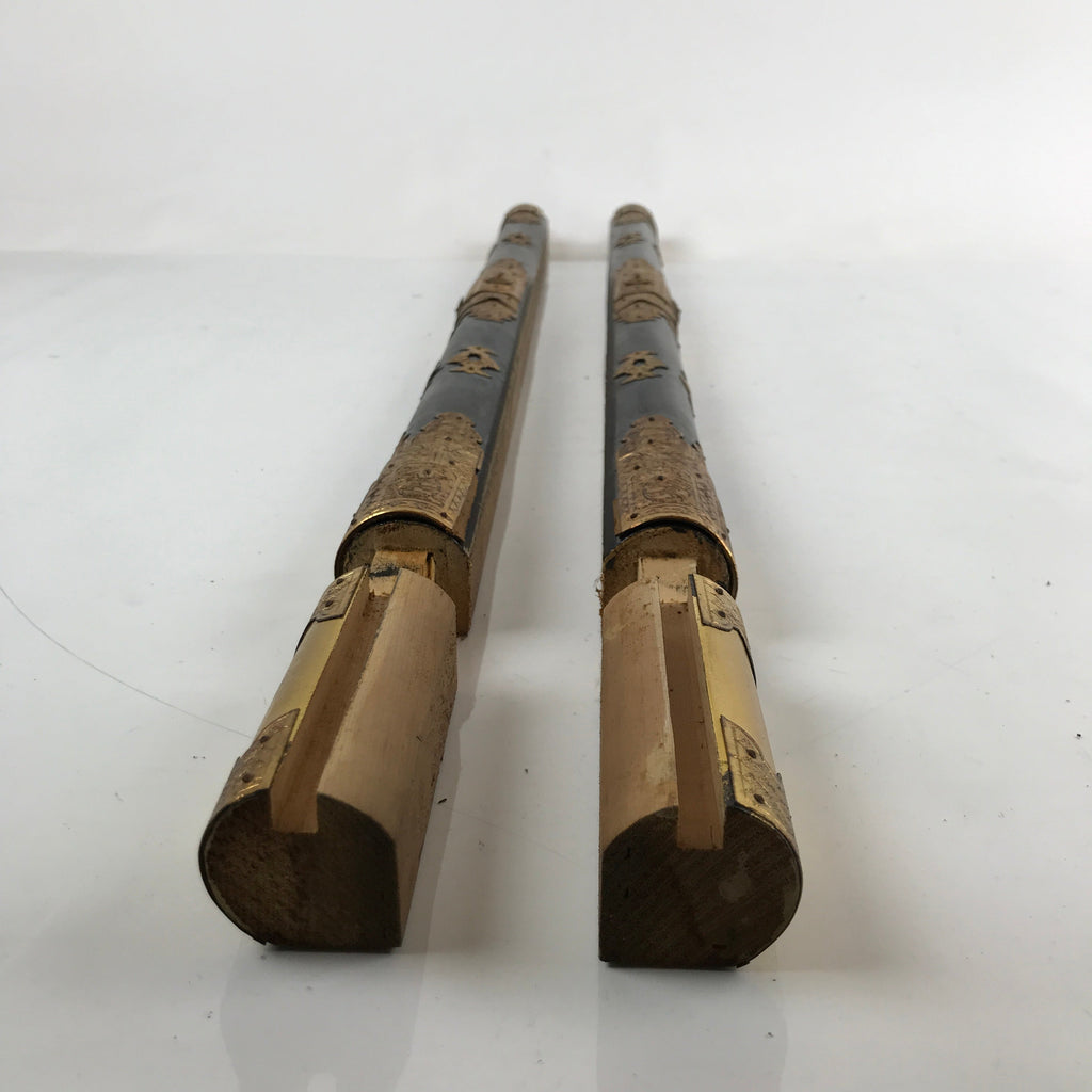 Japanese Buddhist Altar Decorative Pillars Vtg Cylinders 2pc Brass Gold BA291