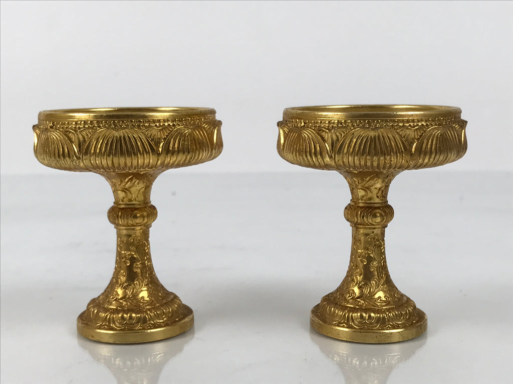 Japanese Buddhist Altar Fitting 24KGP Rice Offering Cup Vtg Gold 2pc Lotus BA762