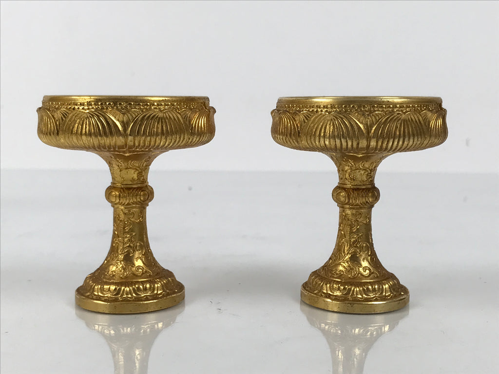 Japanese Buddhist Altar Fitting 24KGP Rice Offering Cup Vtg Gold 2pc Lotus BA762