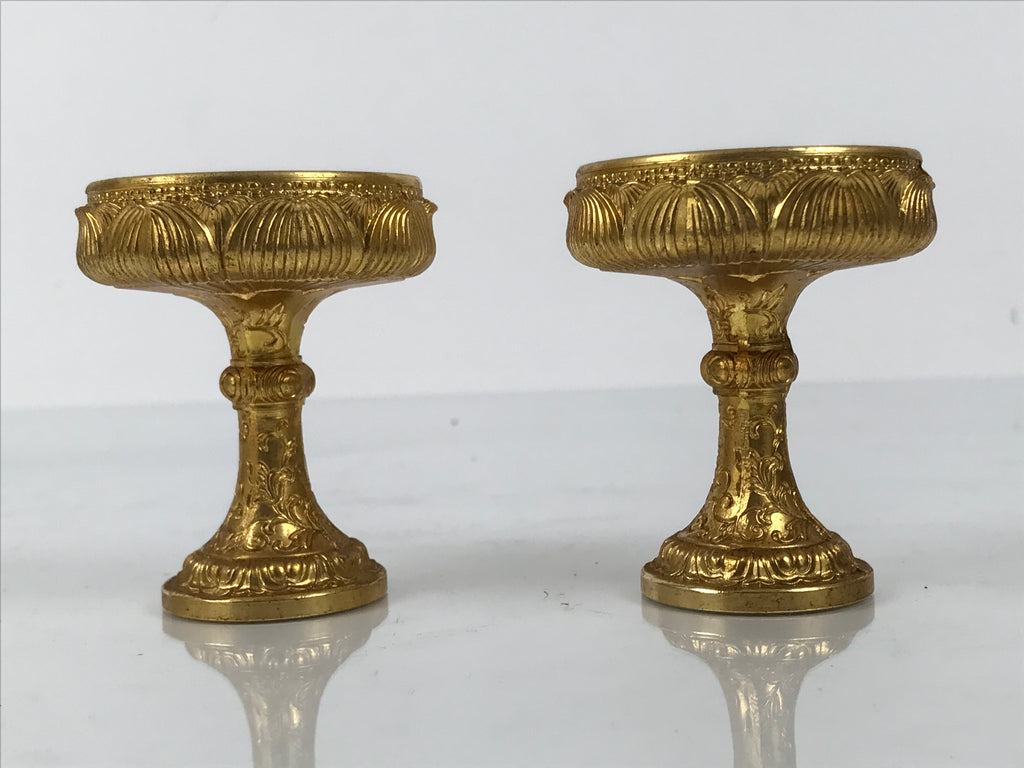 Japanese Buddhist Altar Fitting 24KGP Rice Offering Cup Vtg Gold 2pc Lotus BA762