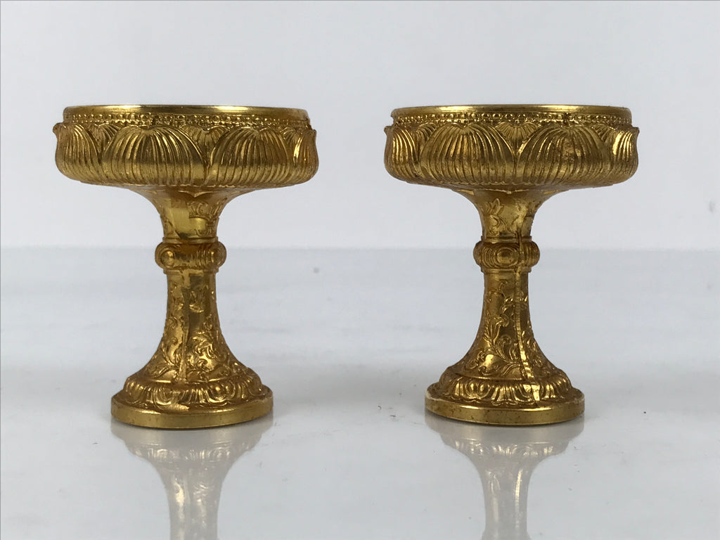Japanese Buddhist Altar Fitting 24KGP Rice Offering Cup Vtg Gold 2pc Lotus BA762