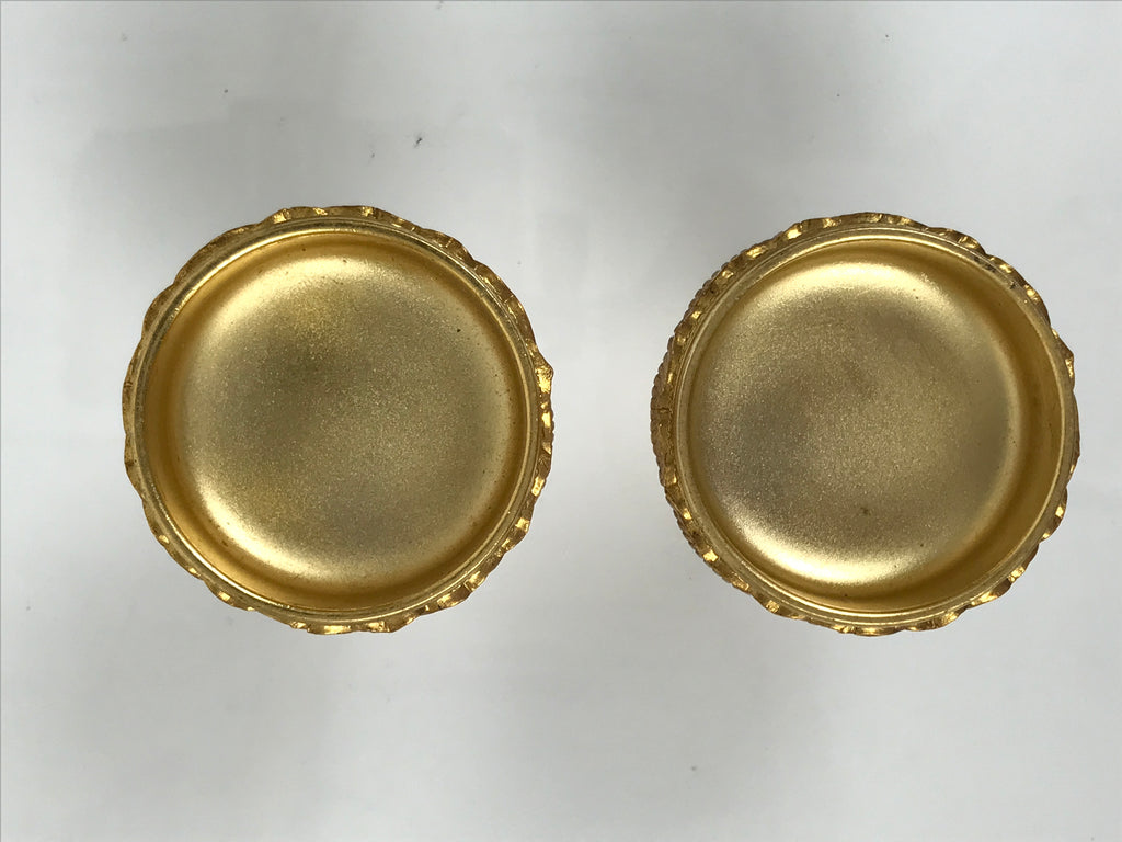 Japanese Buddhist Altar Fitting 24KGP Rice Offering Cup Vtg Gold 2pc Lotus BA762