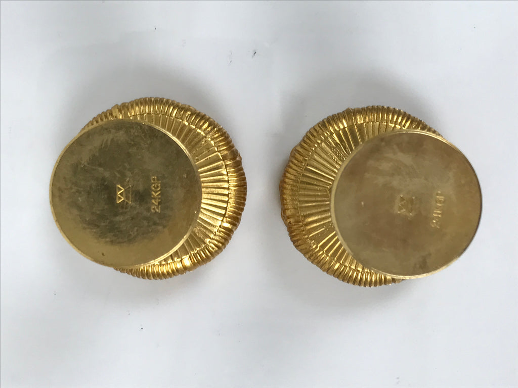 Japanese Buddhist Altar Fitting 24KGP Rice Offering Cup Vtg Gold 2pc Lotus BA762