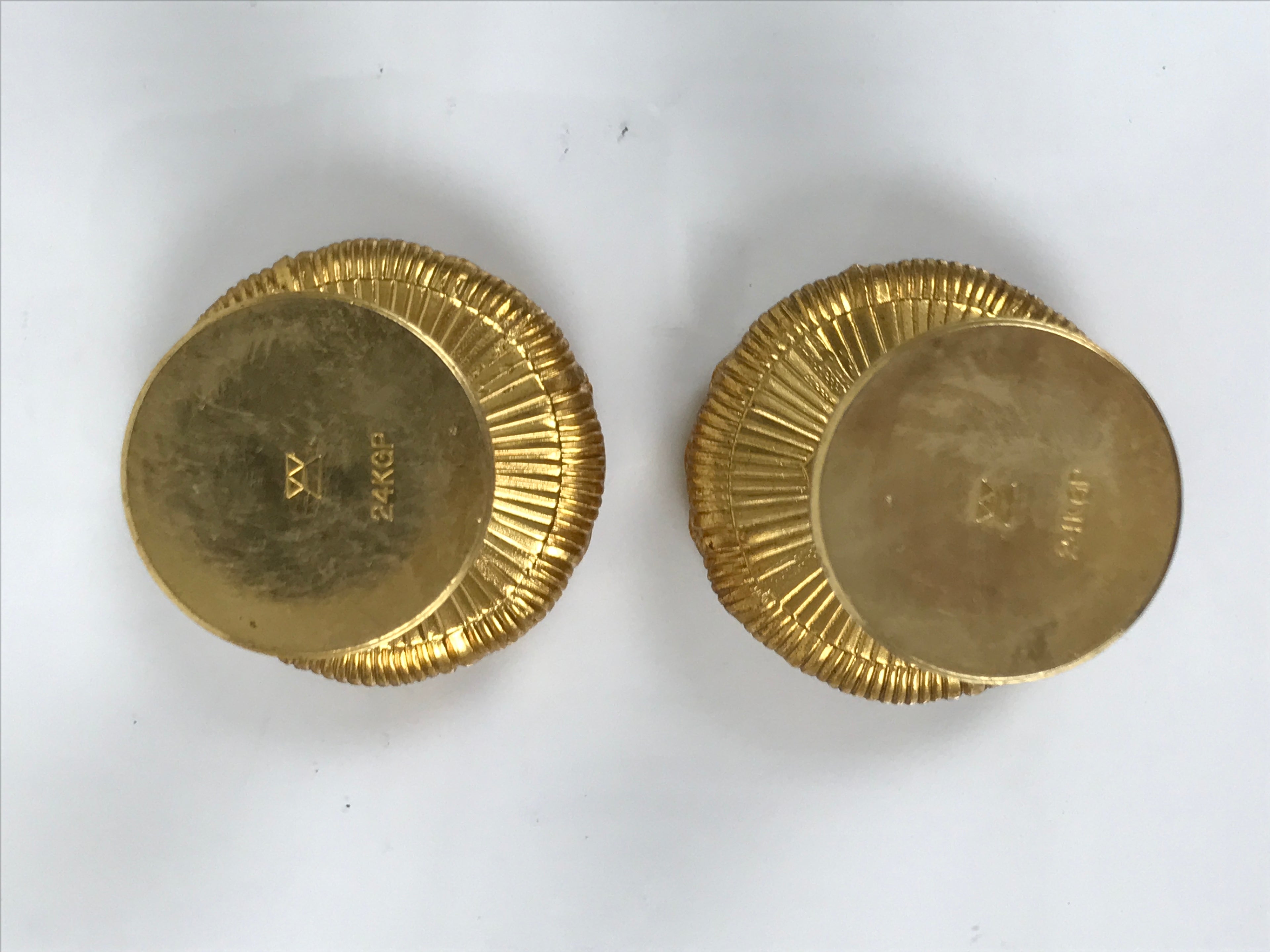 Japanese Buddhist Altar Fitting 24KGP Rice Offering Cup Vtg Gold 2pc Lotus BA762