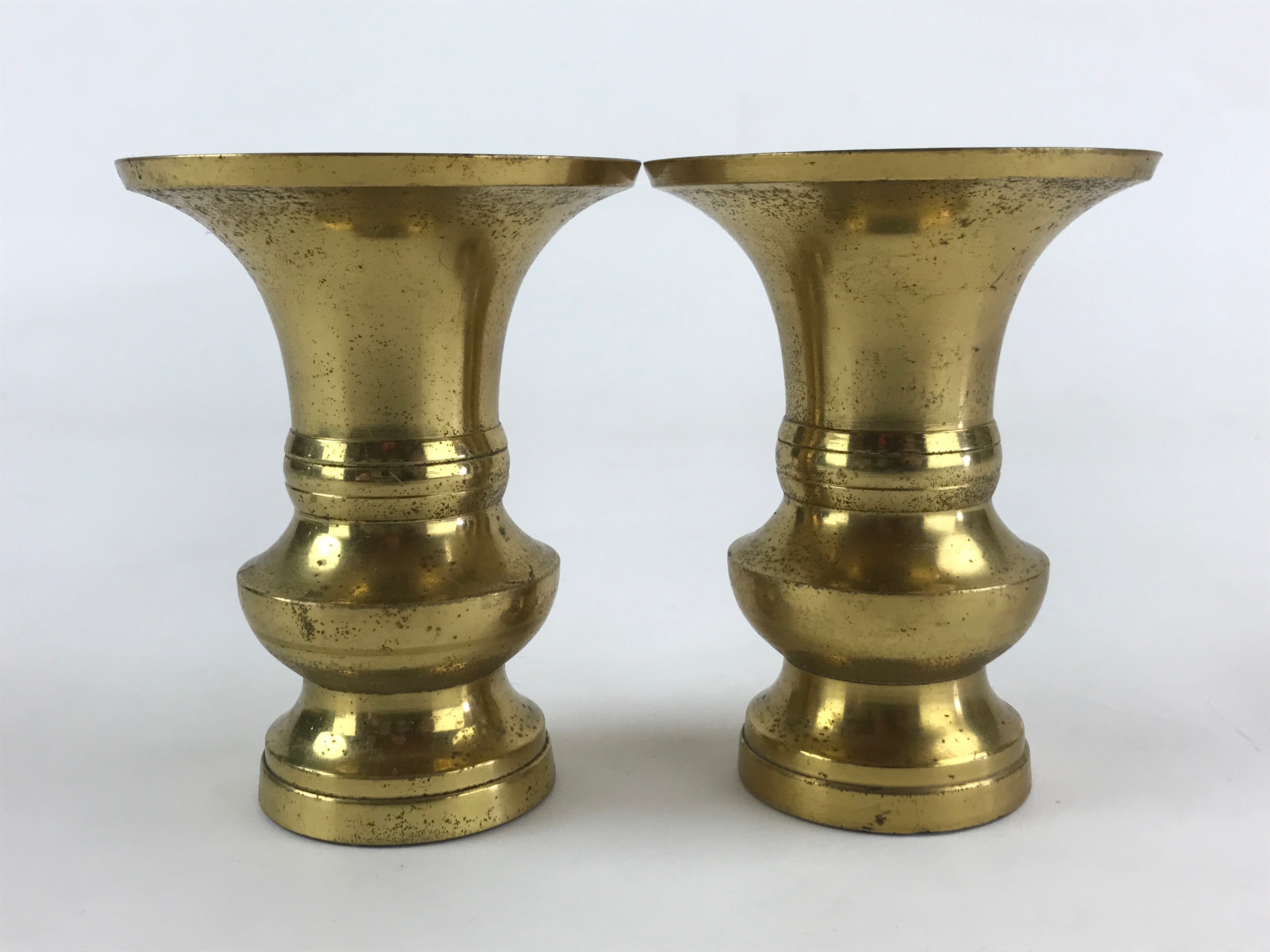 Japanese Buddhist Altar Fitting 2pc Flower Vase Brass Butsudan Gold BA17