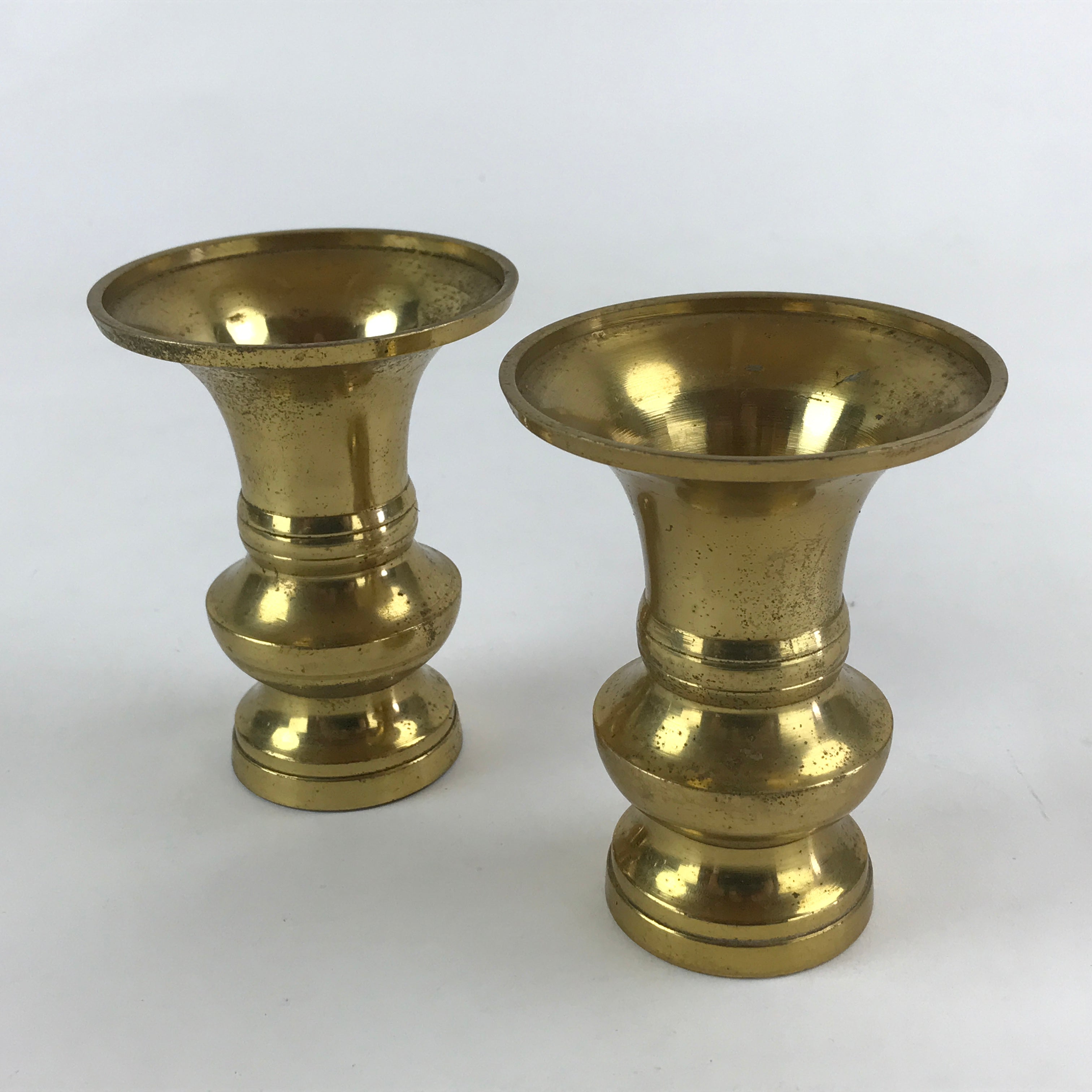 Japanese Buddhist Altar Fitting 2pc Flower Vase Brass Butsudan Gold BA17