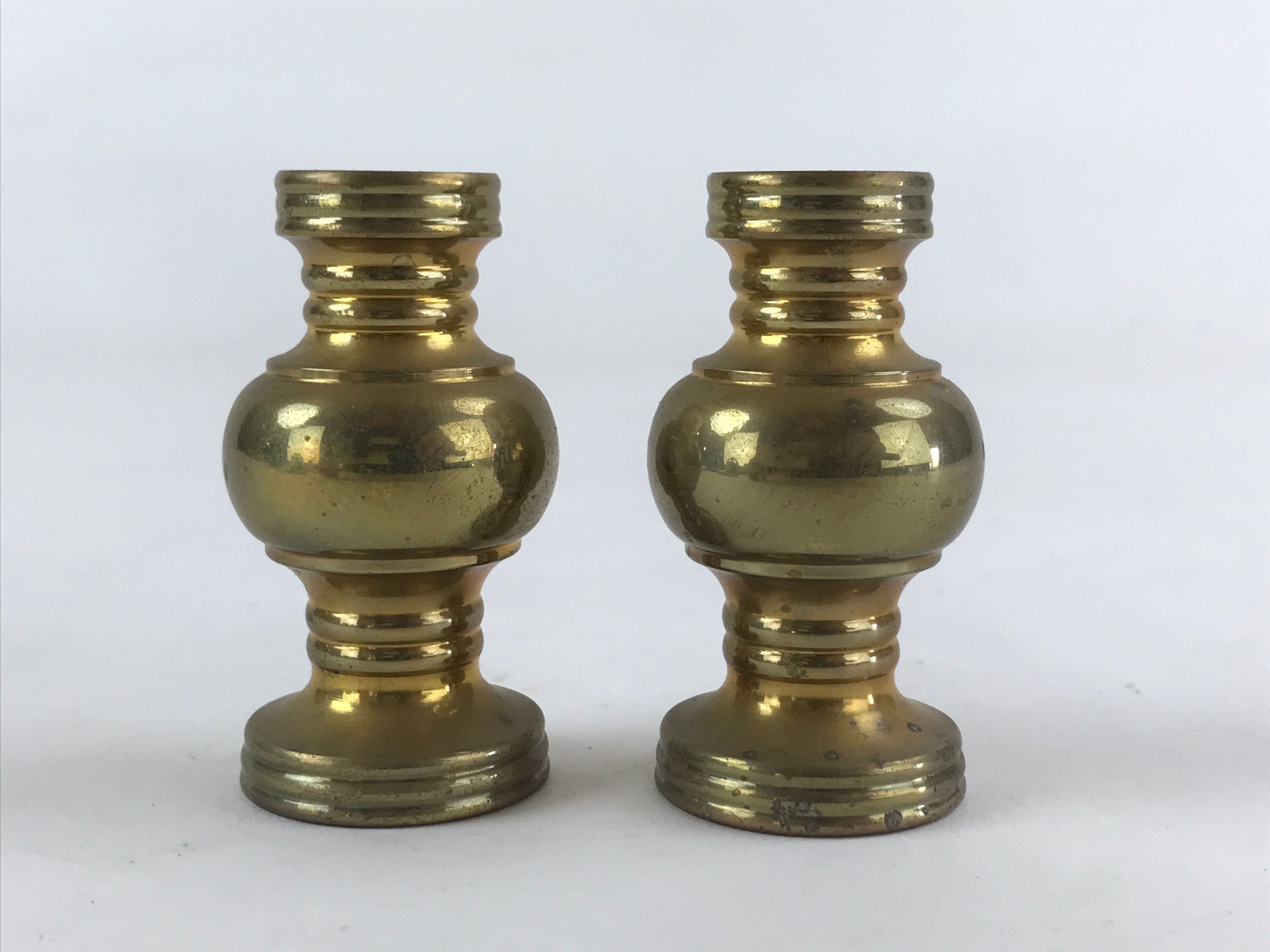 Japanese Buddhist Altar Fitting 2pc Flower Vase Brass Butsudan Gold BA19