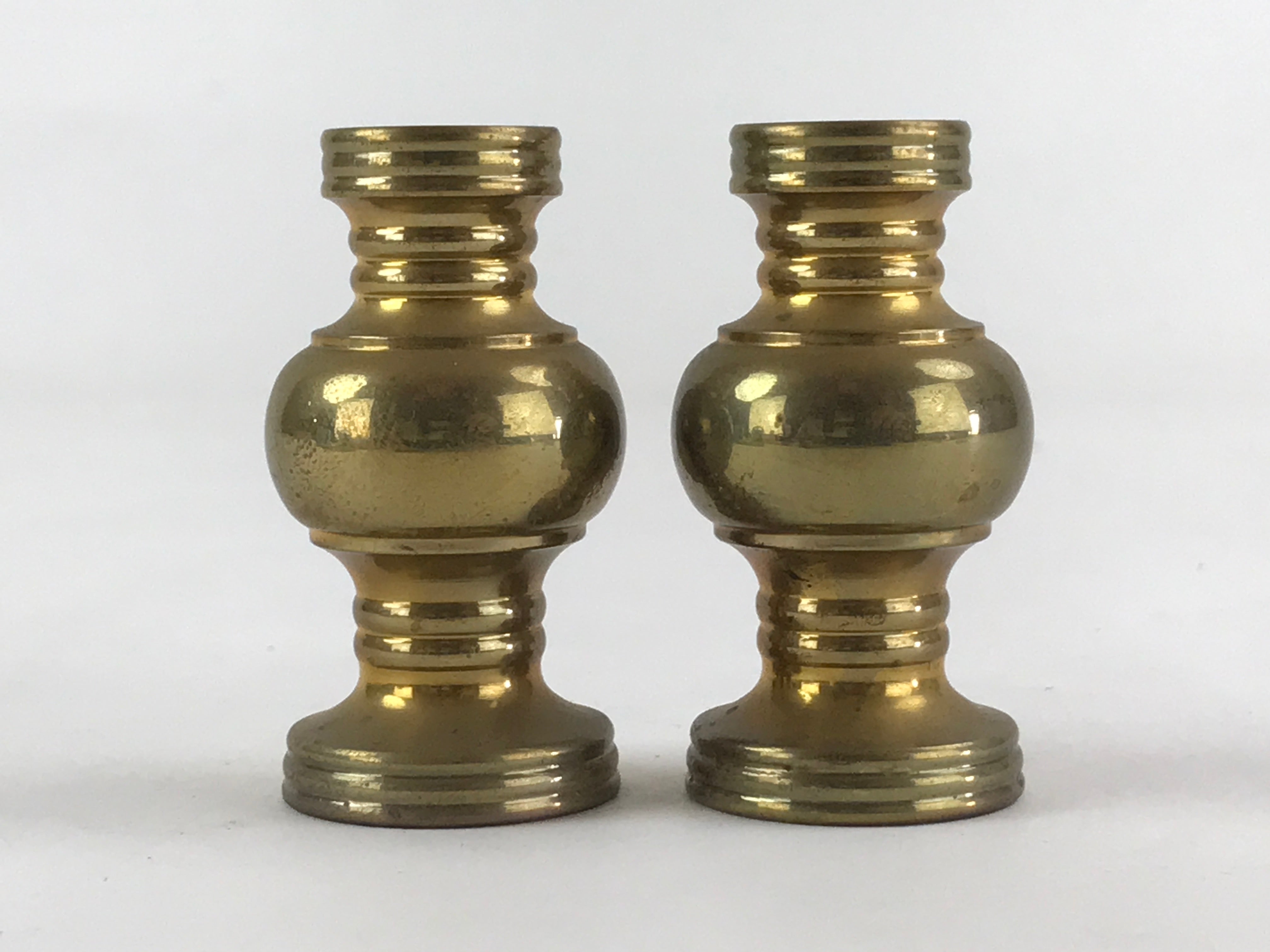 Japanese Buddhist Altar Fitting 2pc Flower Vase Brass Butsudan Gold BA19