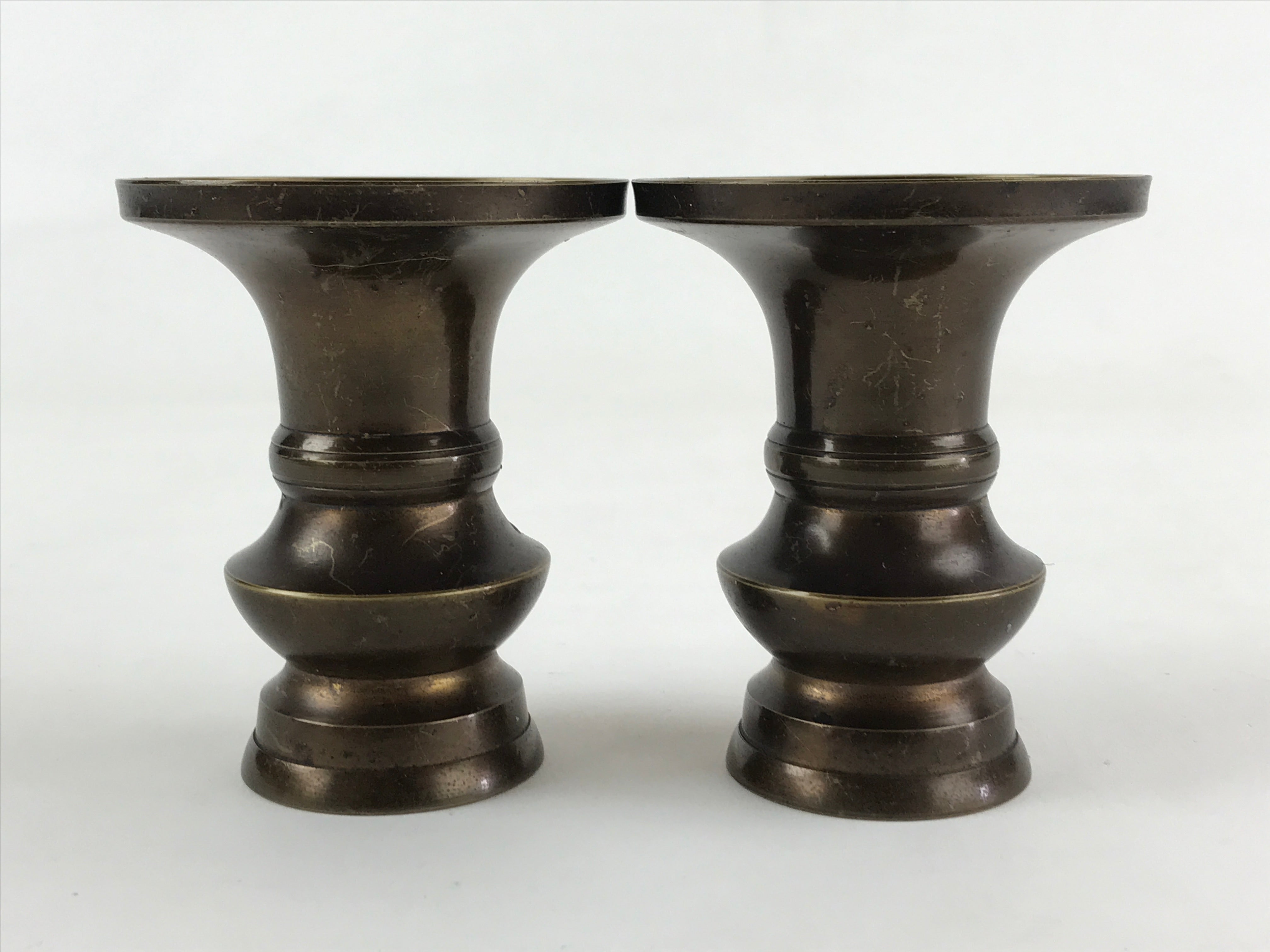 Japanese Buddhist Altar Fitting 2pc Flower Vase Stand Brass Butsudan Gold BA16