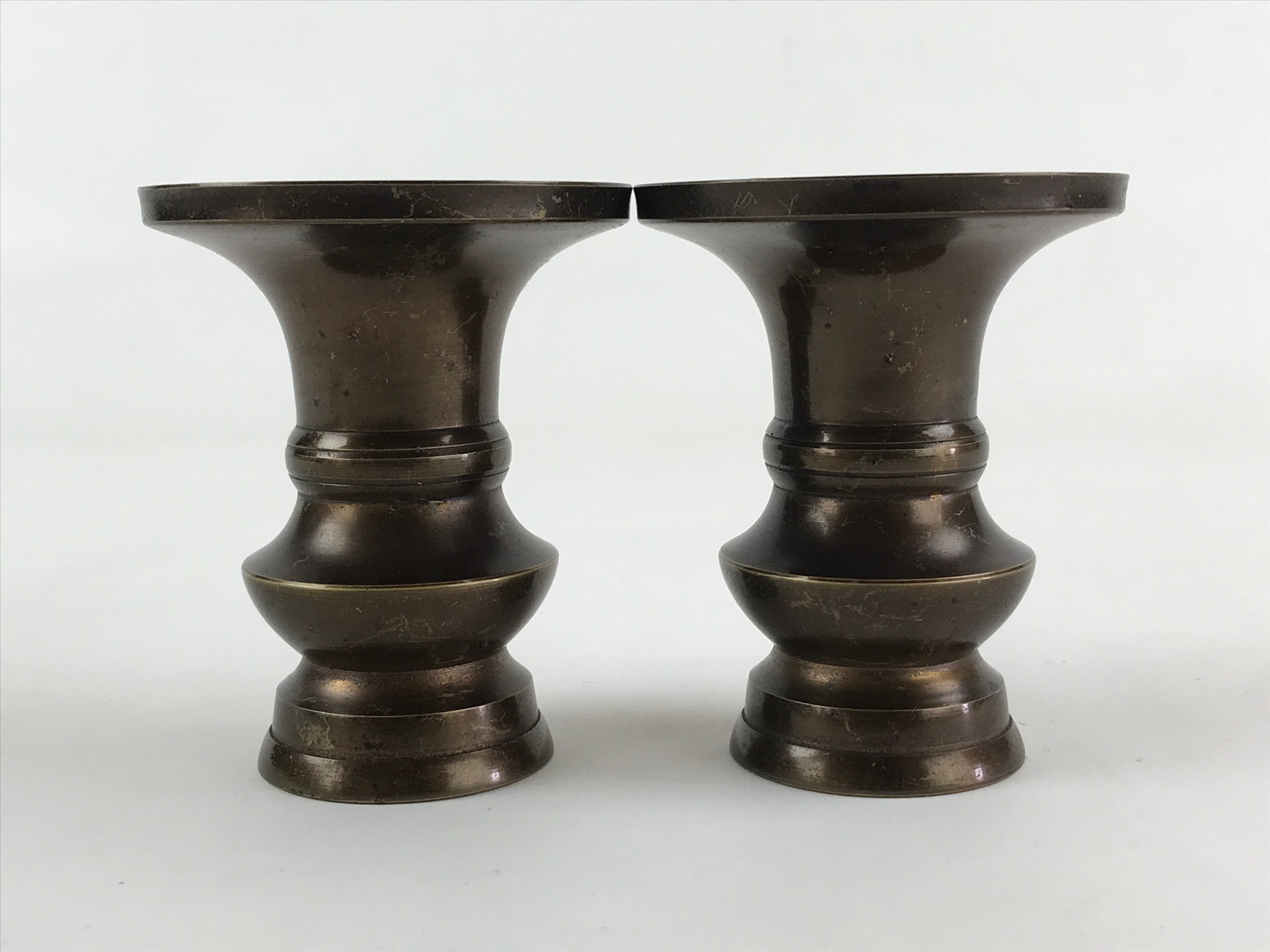 Japanese Buddhist Altar Fitting 2pc Flower Vase Stand Brass Butsudan Gold BA16