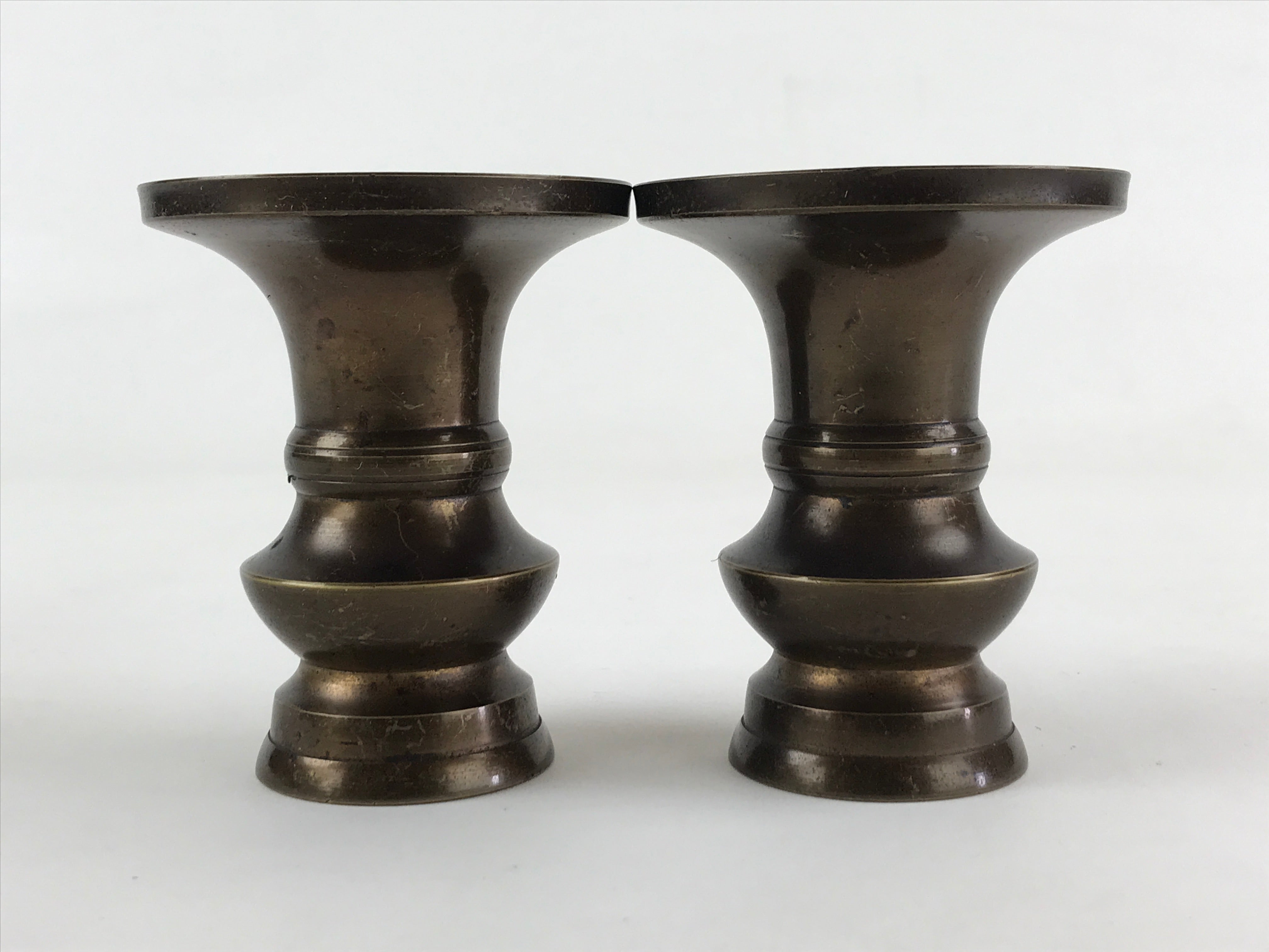 Japanese Buddhist Altar Fitting 2pc Flower Vase Stand Brass Butsudan Gold BA16