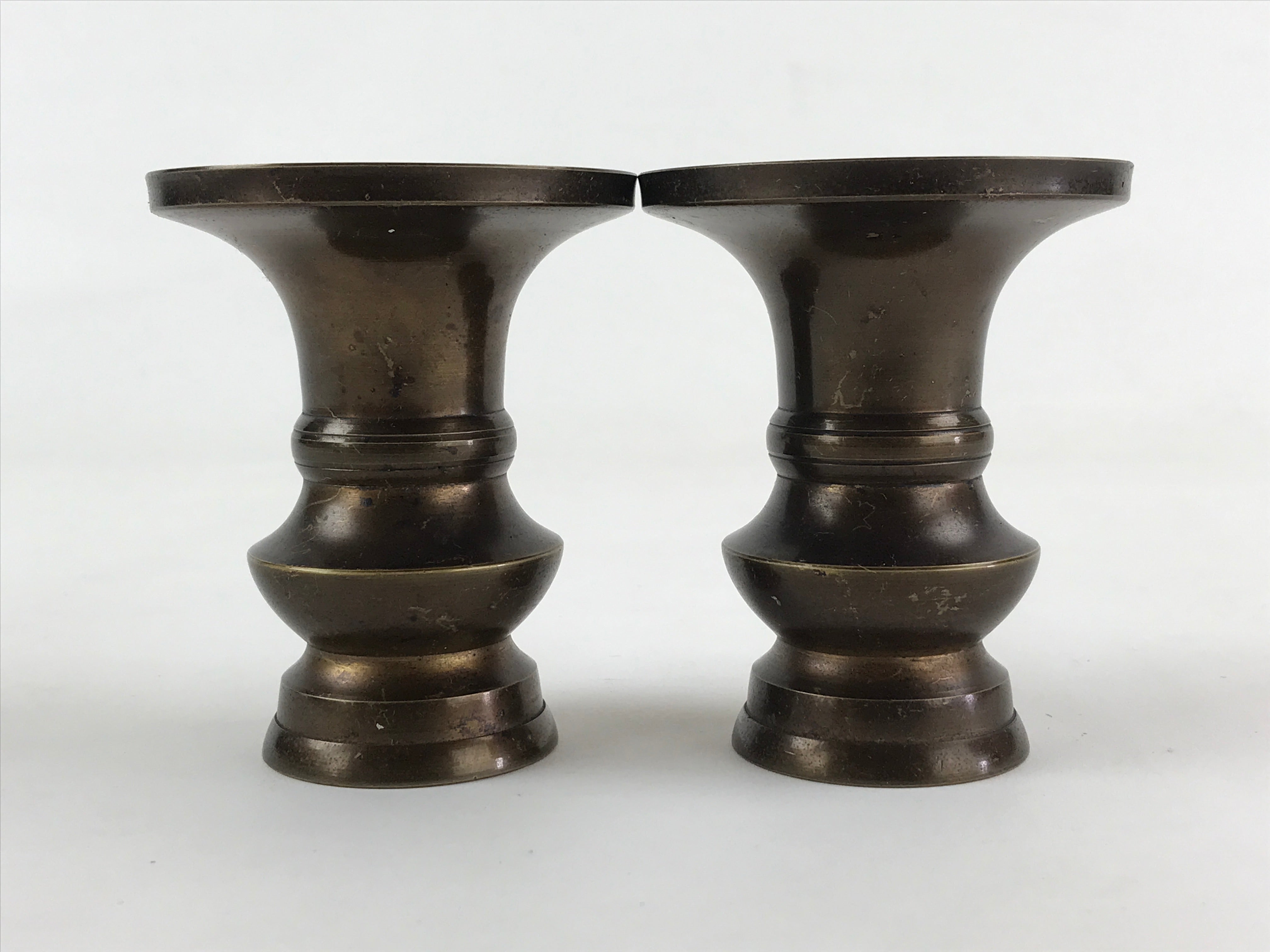 Japanese Buddhist Altar Fitting 2pc Flower Vase Stand Brass Butsudan Gold BA16