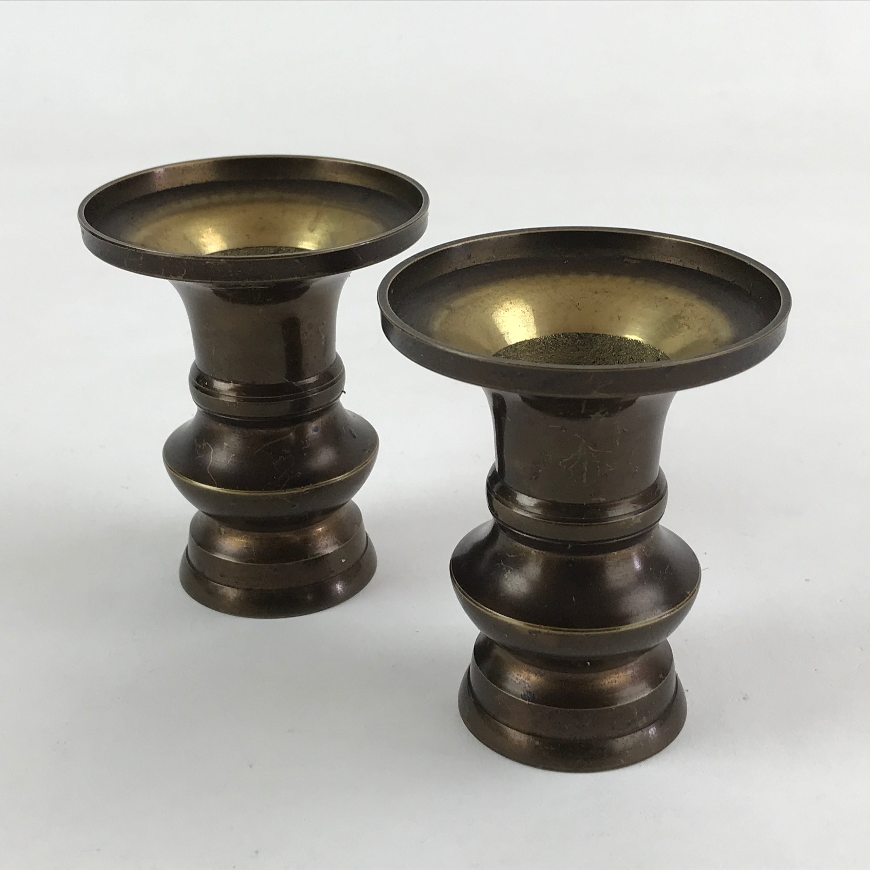 Japanese Buddhist Altar Fitting 2pc Flower Vase Stand Brass Butsudan Gold BA16