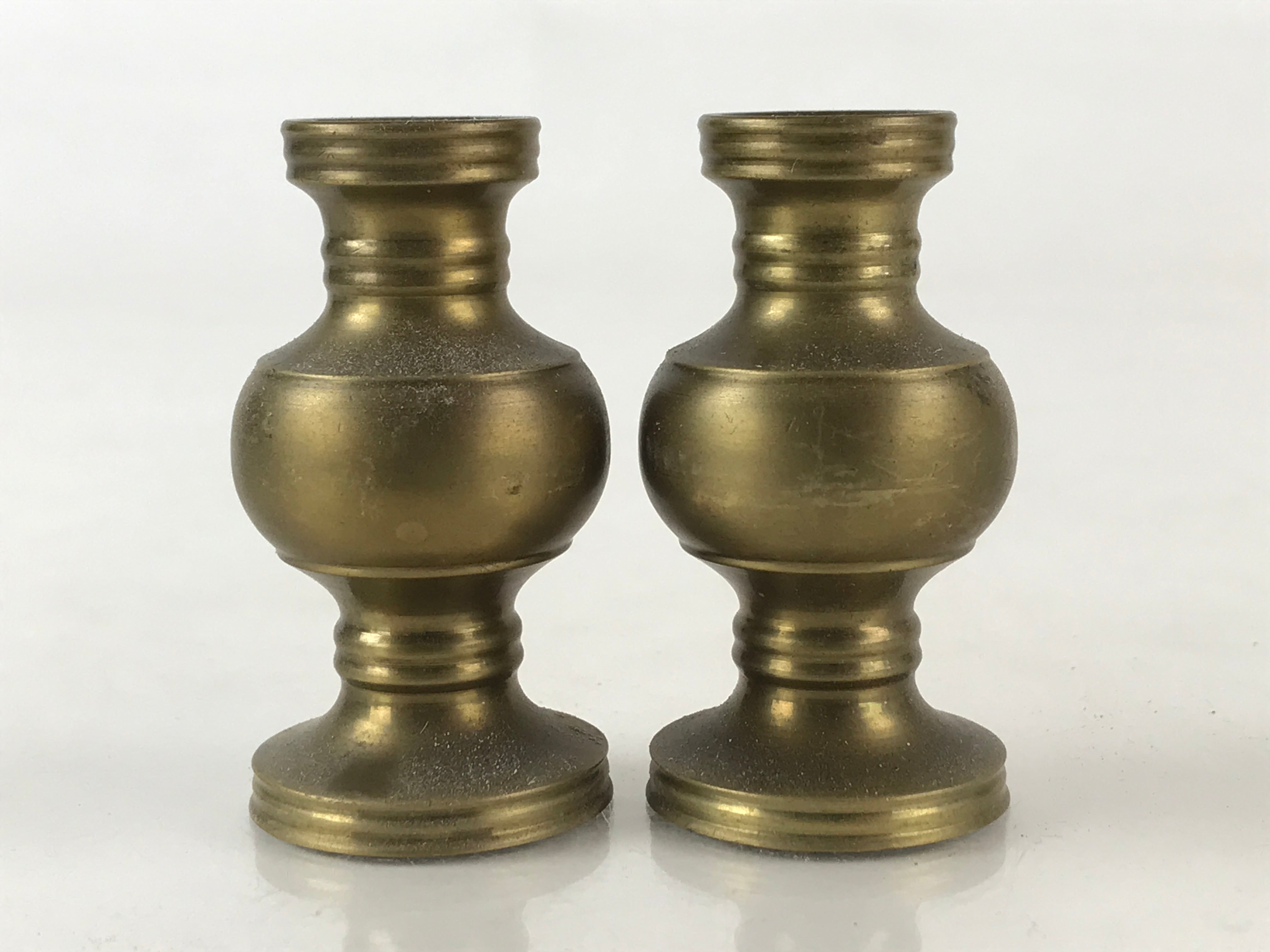 Japanese Buddhist Altar Fitting 2pc Flower Vase Stand Brass Butsudan Gold BU966