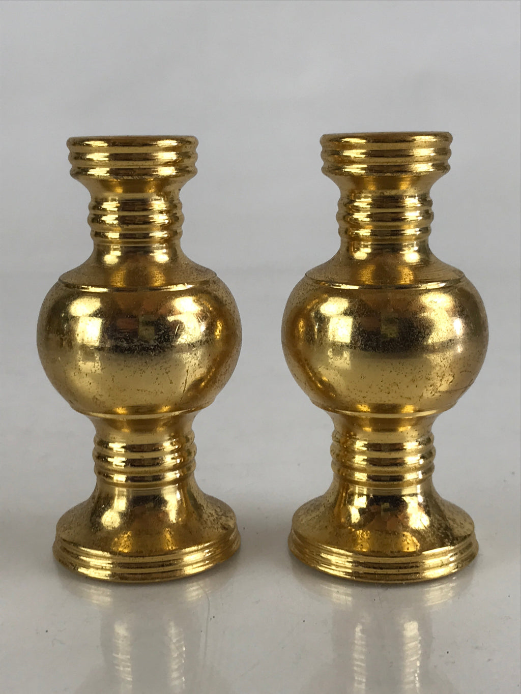 Japanese Buddhist Altar Fitting 2pc Flower Vase Stand Vtg Brass Butsudan Gold BU