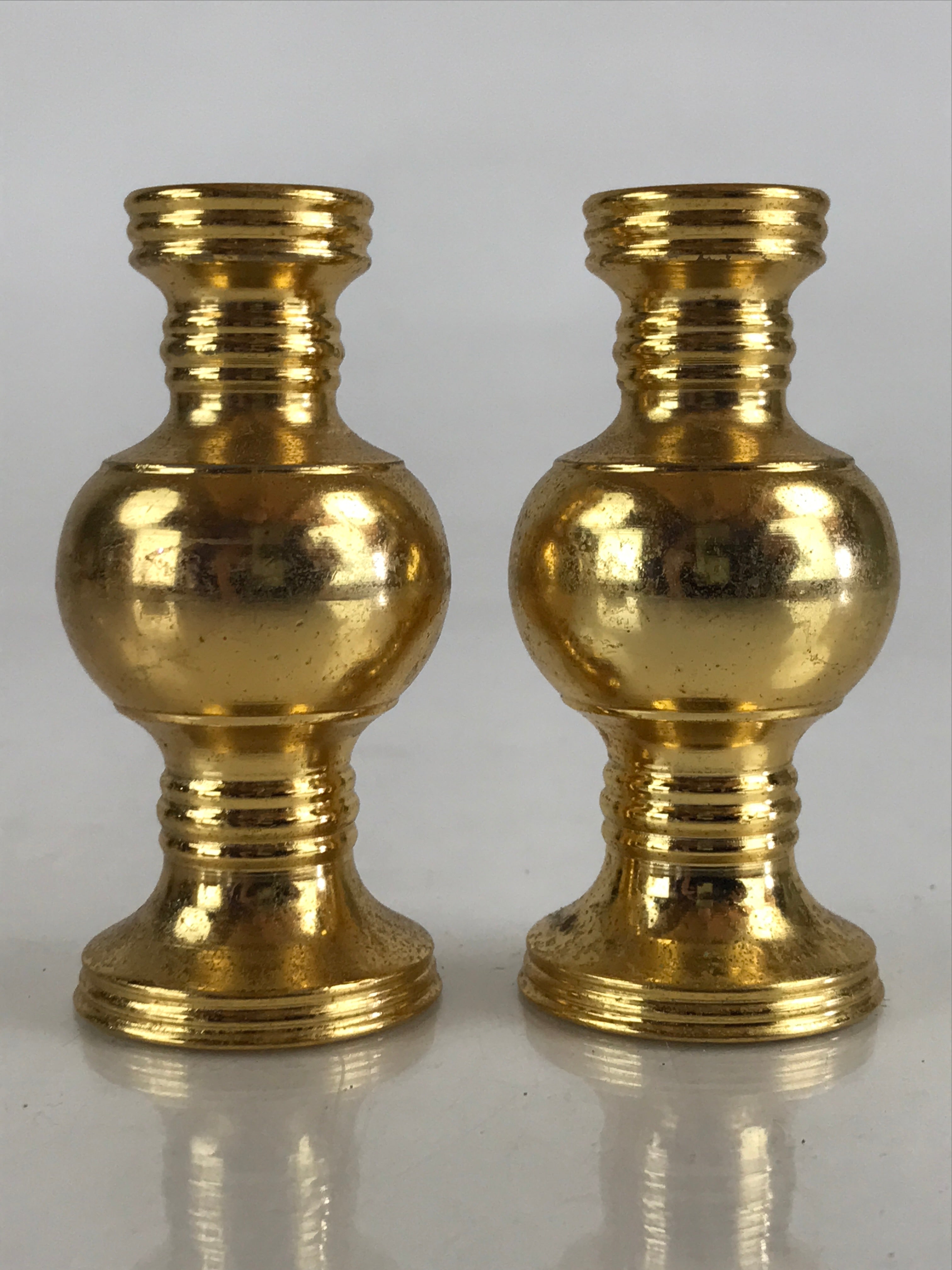 Japanese Buddhist Altar Fitting 2pc Flower Vase Stand Vtg Brass Butsudan Gold BU
