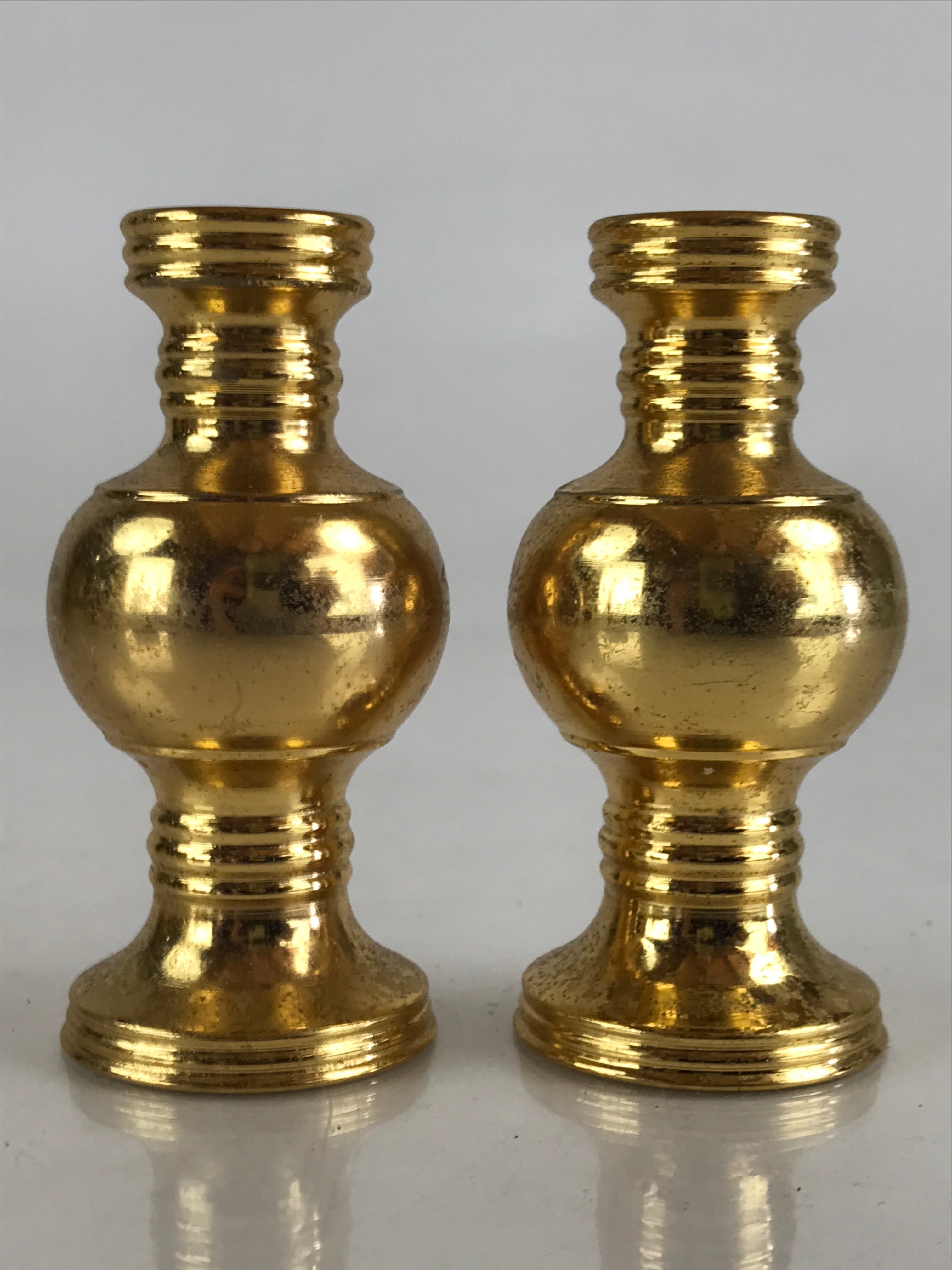 Japanese Buddhist Altar Fitting 2pc Flower Vase Stand Vtg Brass Butsudan Gold BU