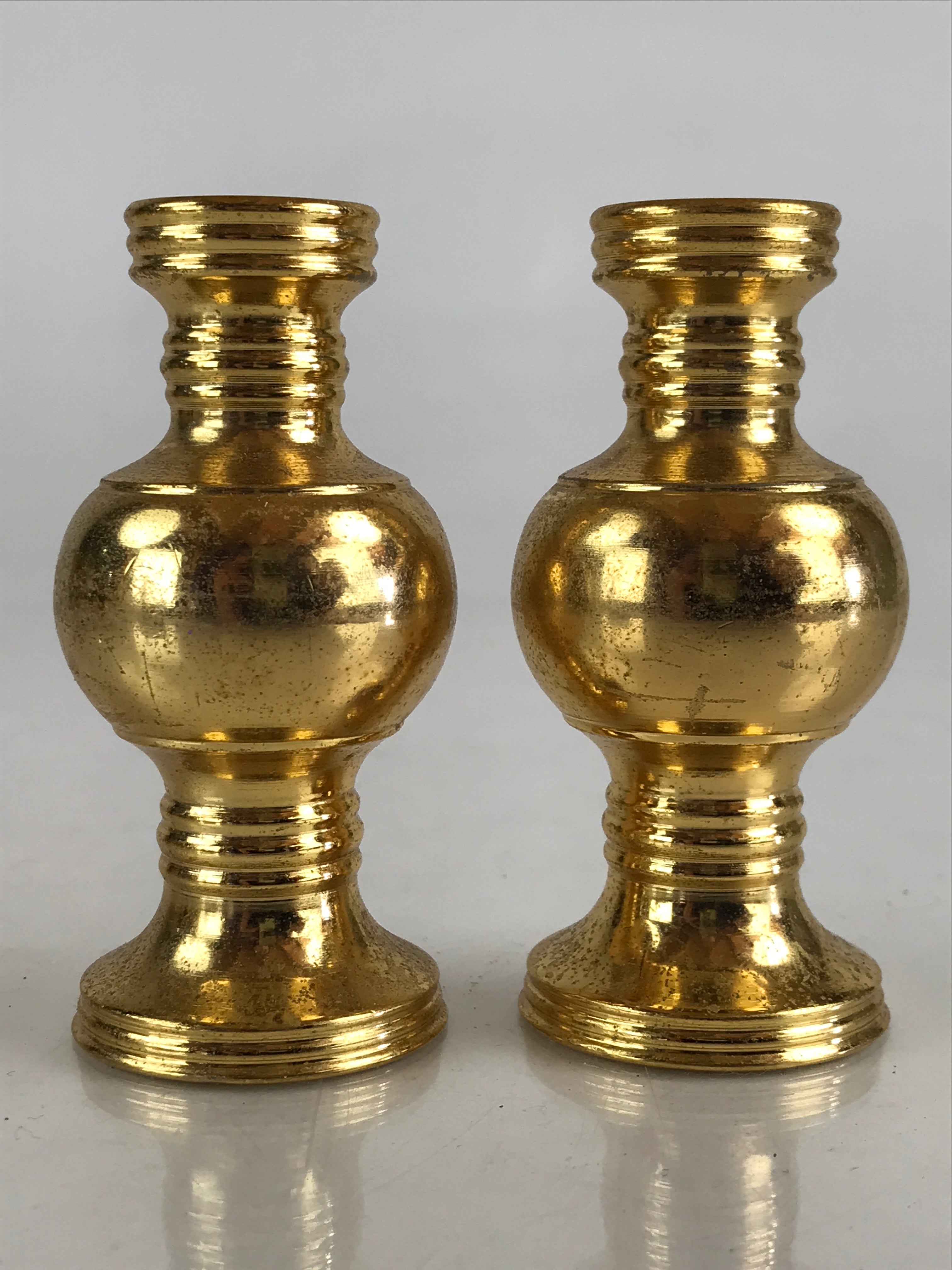 Japanese Buddhist Altar Fitting 2pc Flower Vase Stand Vtg Brass Butsudan Gold BU