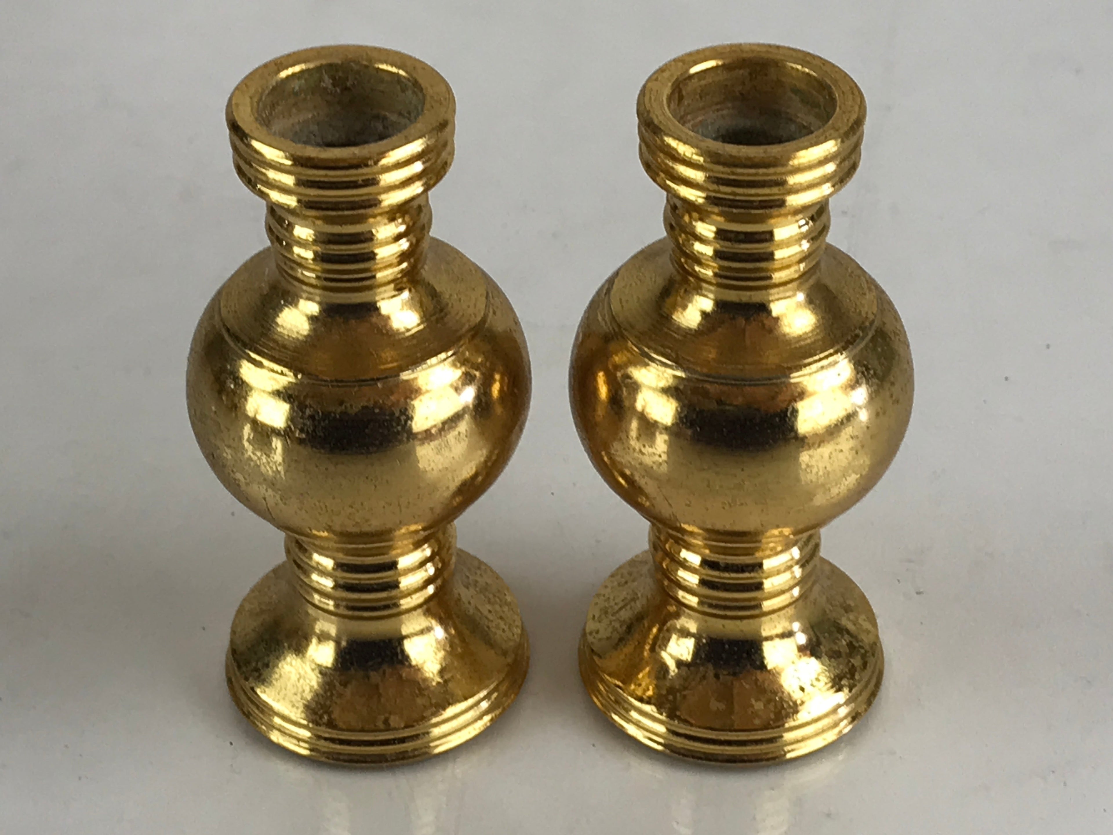 Japanese Buddhist Altar Fitting 2pc Flower Vase Stand Vtg Brass Butsudan Gold BU