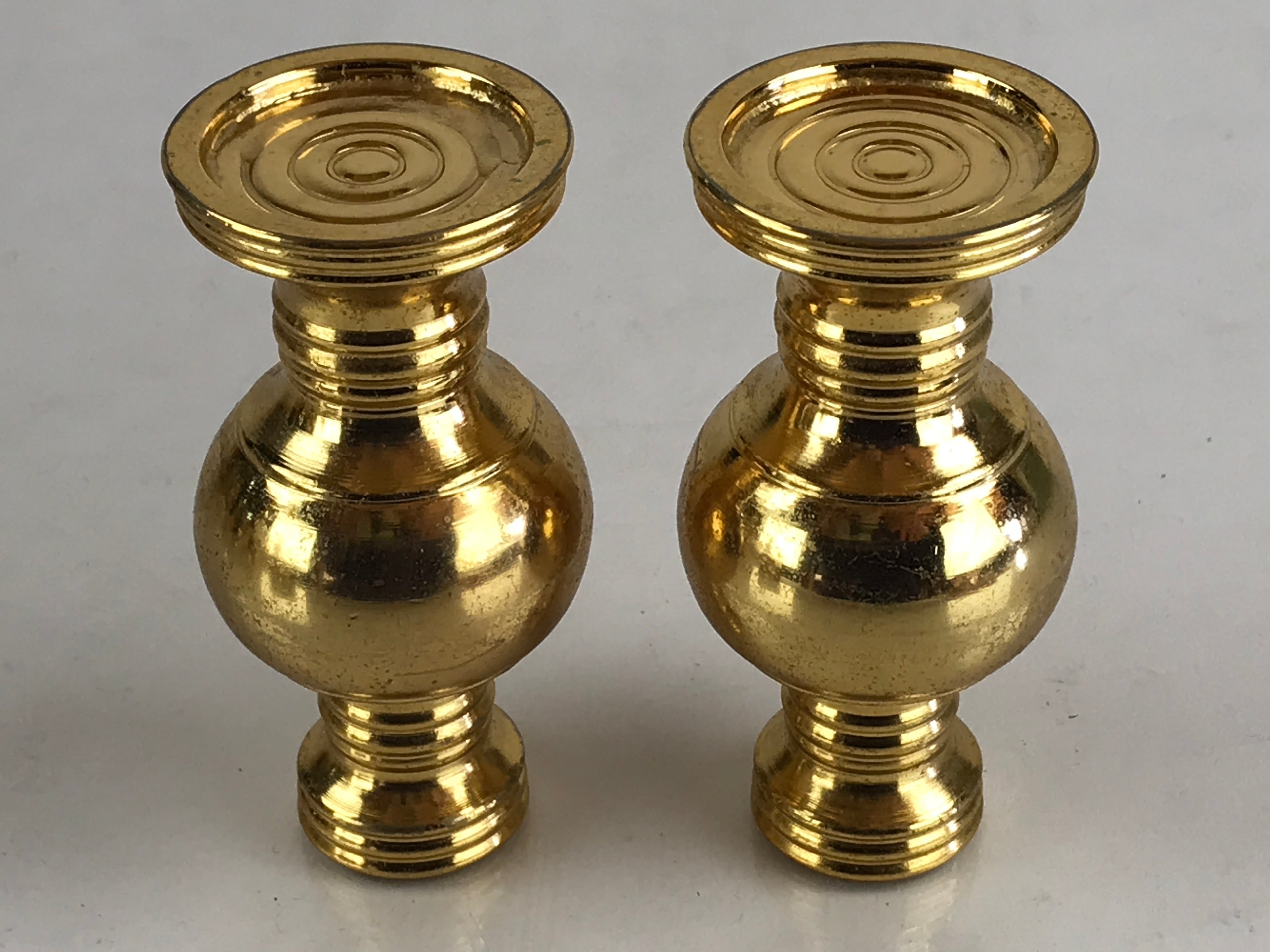 Japanese Buddhist Altar Fitting 2pc Flower Vase Stand Vtg Brass Butsudan Gold BU