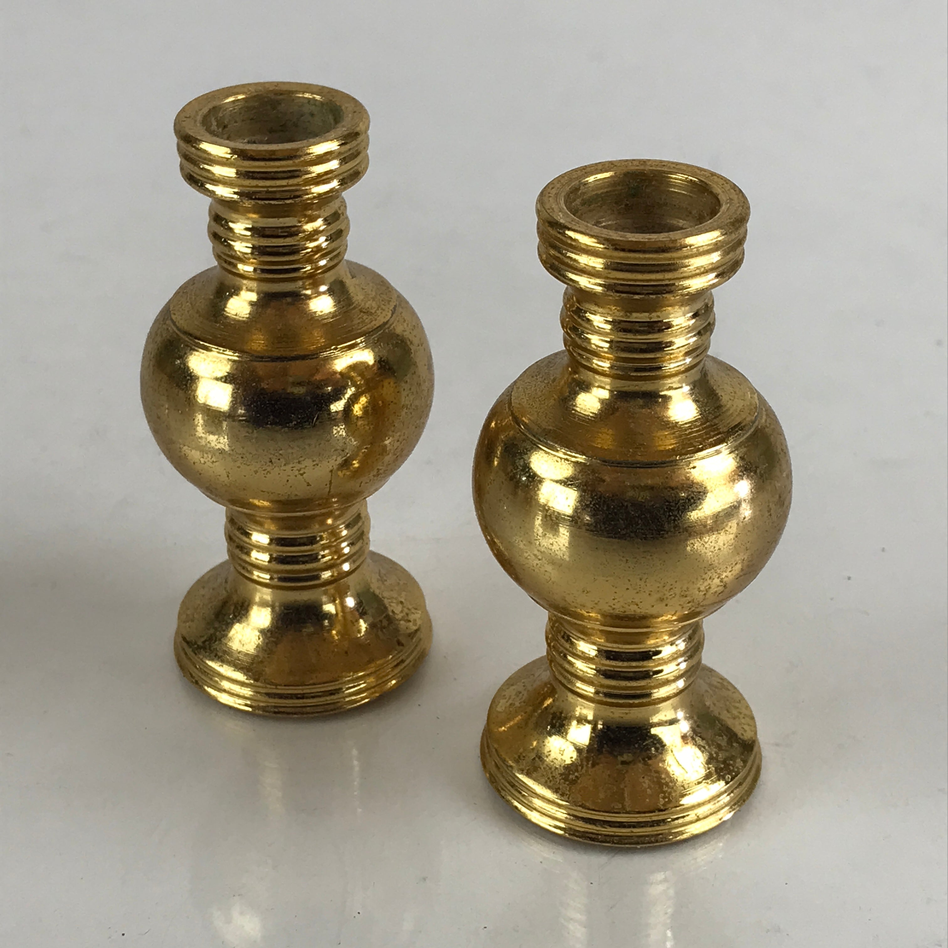 Japanese Buddhist Altar Fitting 2pc Flower Vase Stand Vtg Brass Butsudan Gold BU