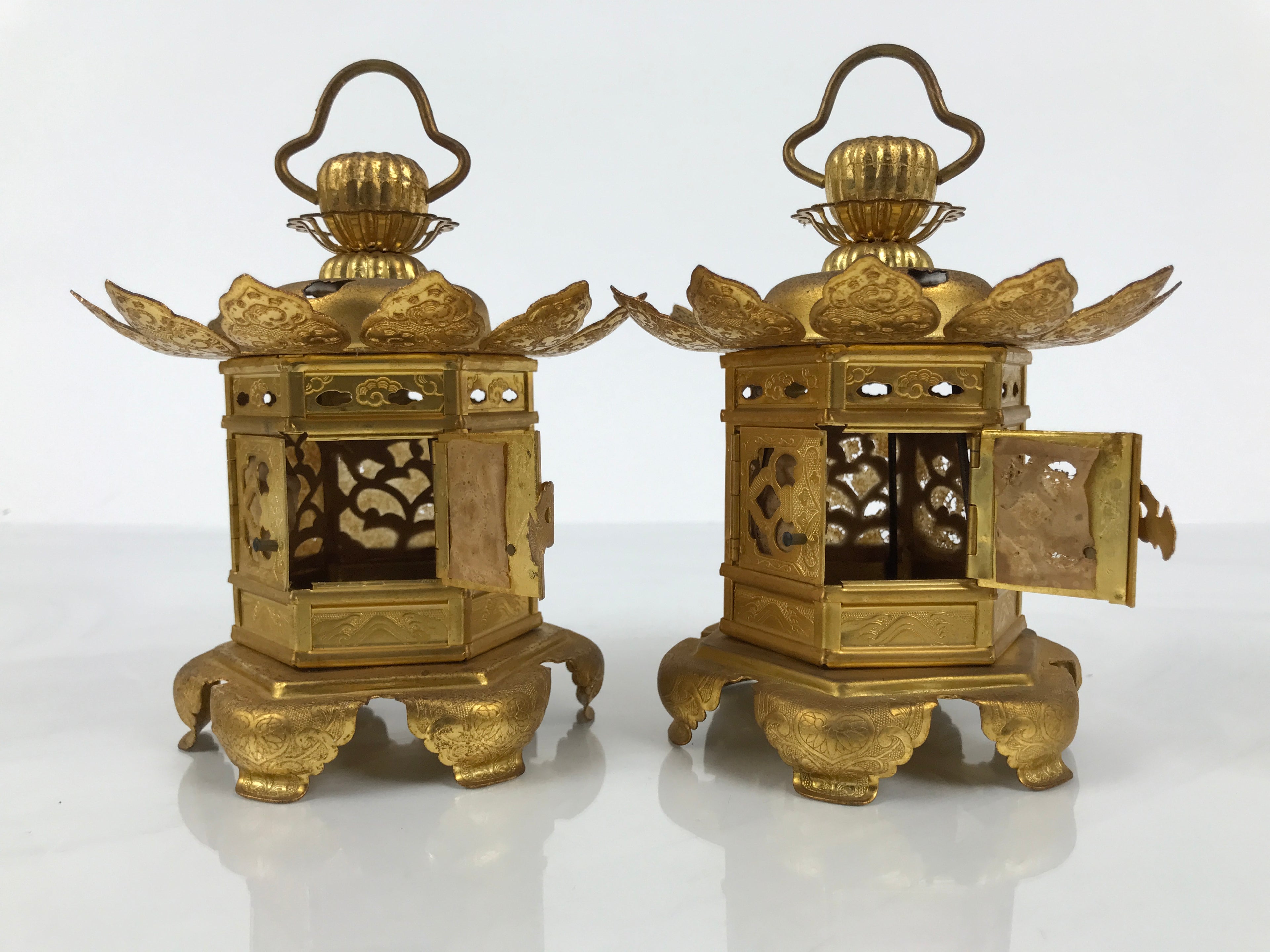 Japanese Buddhist Altar Fitting Brass Butsudan Hanging Lantern Tsuri Toro BA838