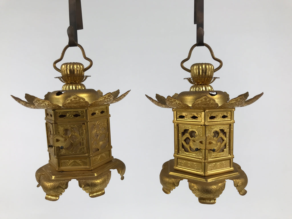 Japanese Buddhist Altar Fitting Brass Butsudan Hanging Lantern Tsuri Toro BA838