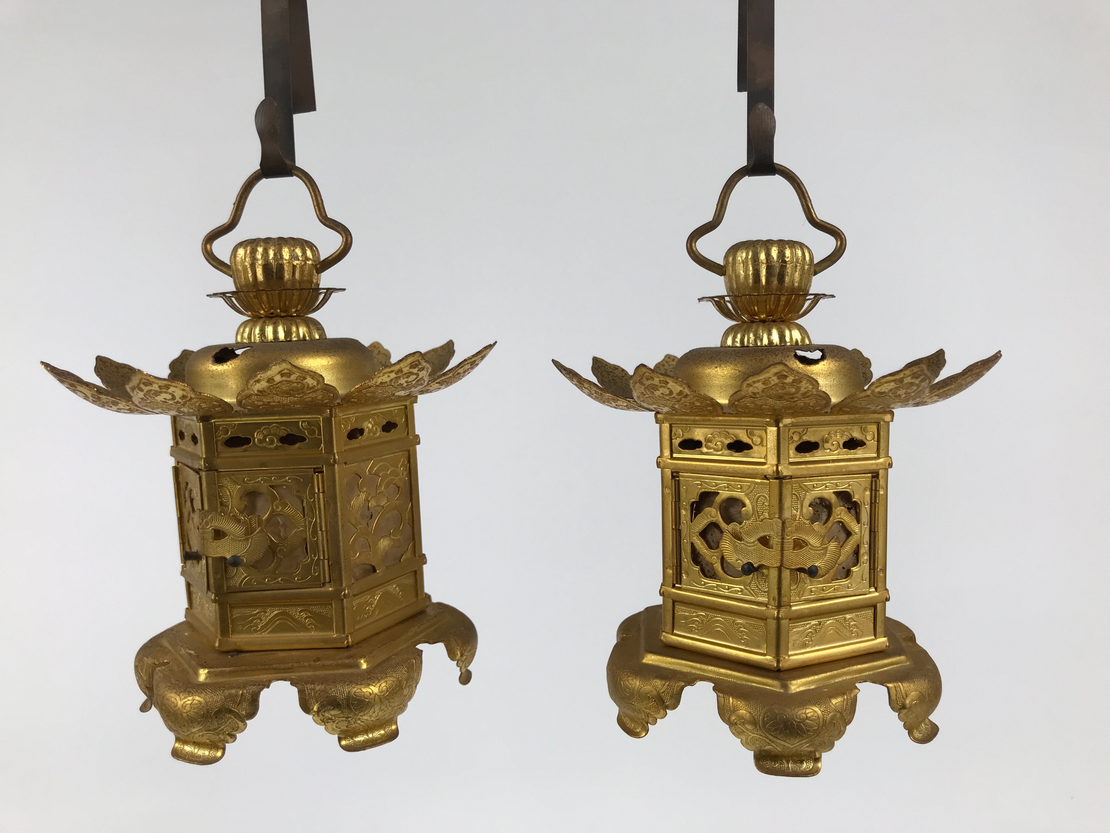 Japanese Buddhist Altar Fitting Brass Butsudan Hanging Lantern Tsuri Toro BA838