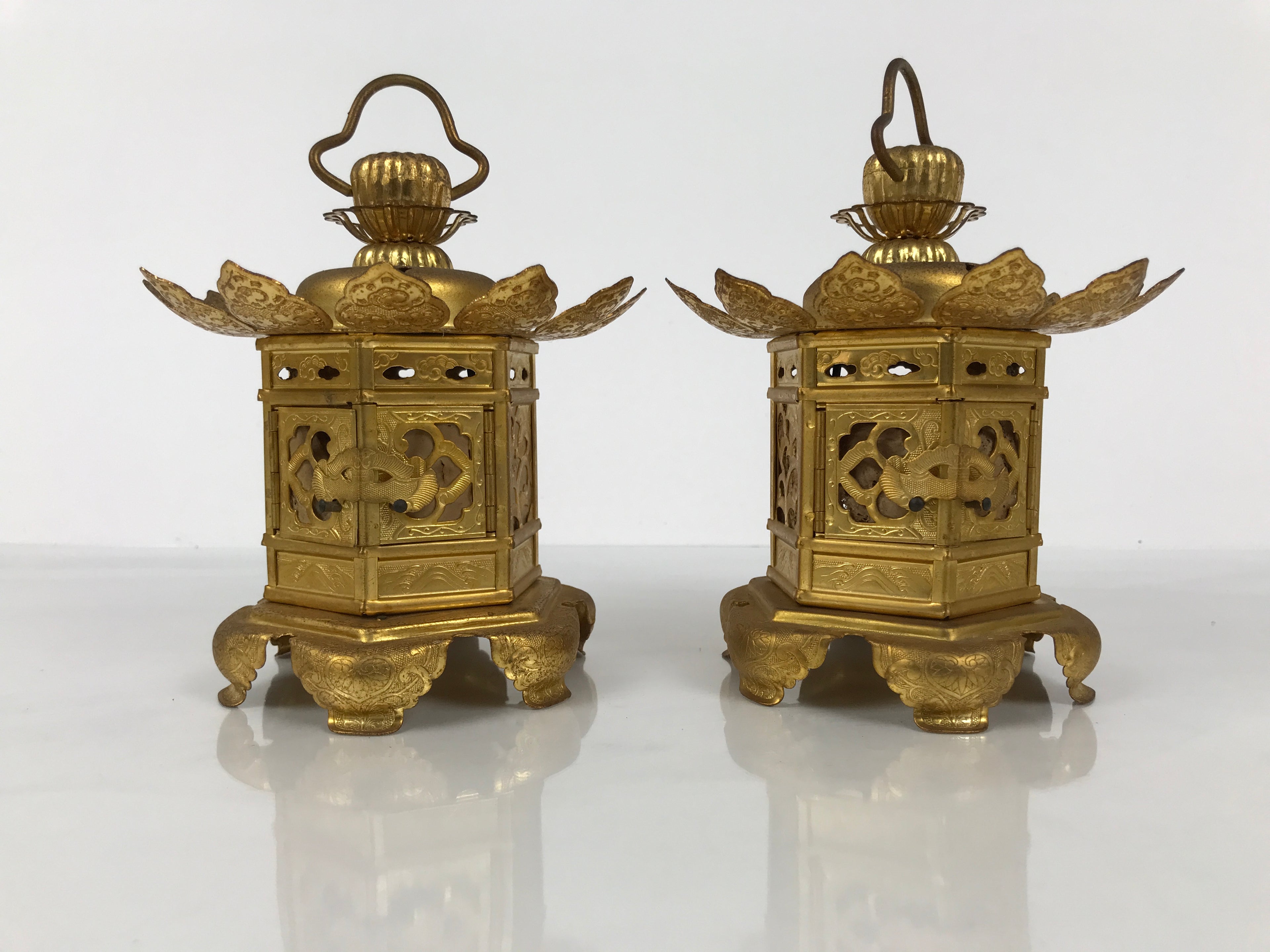 Japanese Buddhist Altar Fitting Brass Butsudan Hanging Lantern Tsuri Toro BA838