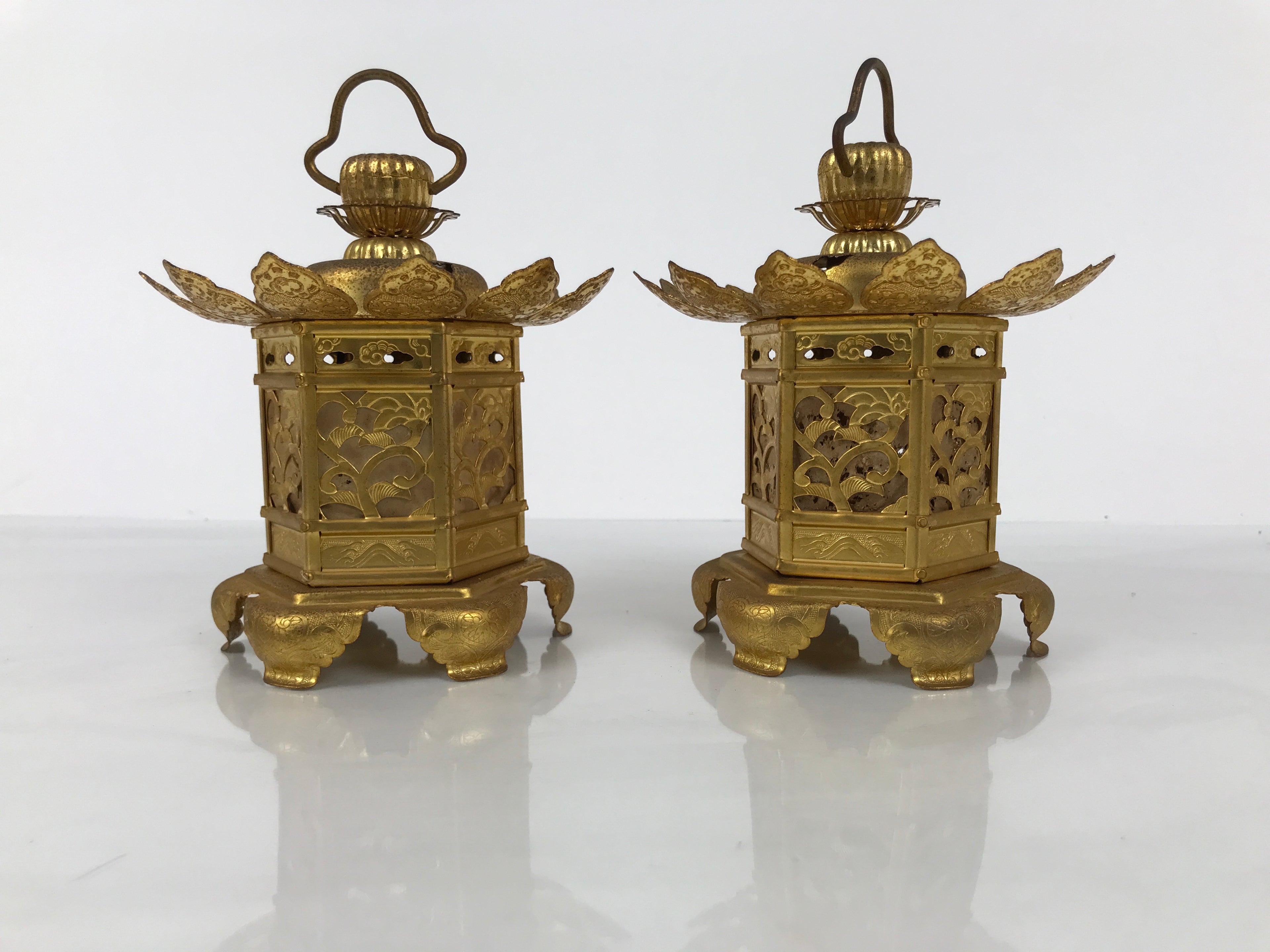 Japanese Buddhist Altar Fitting Brass Butsudan Hanging Lantern Tsuri Toro BA838