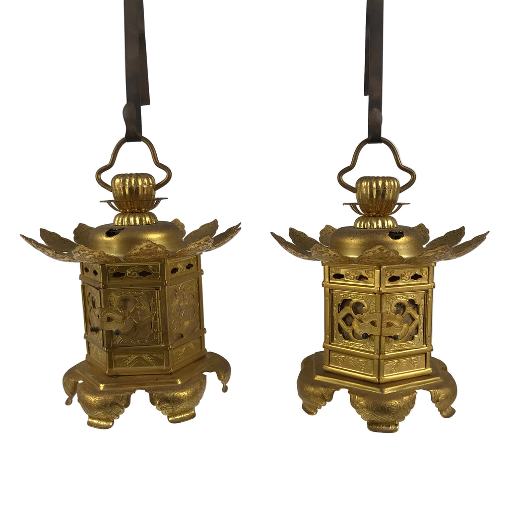Japanese Buddhist Altar Fitting Brass Butsudan Hanging Lantern Tsuri Toro BA838