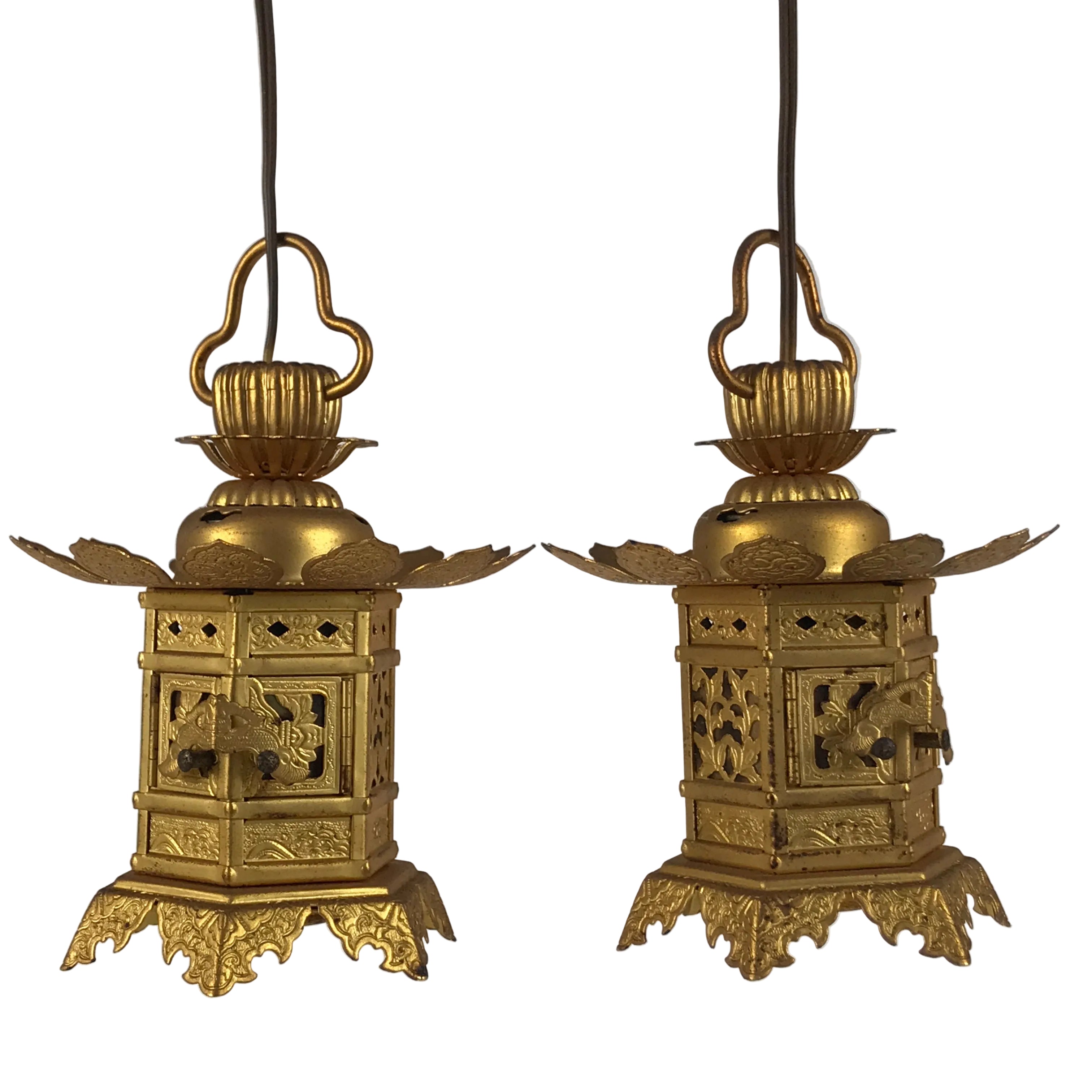 Japanese Buddhist Altar Fitting Brass Butsudan Hanging Lantern Tsuri Toro BA869