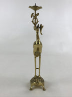 Japanese Buddhist Altar Fitting Brass Candle Stand Vtg Crane Shokudai BA49