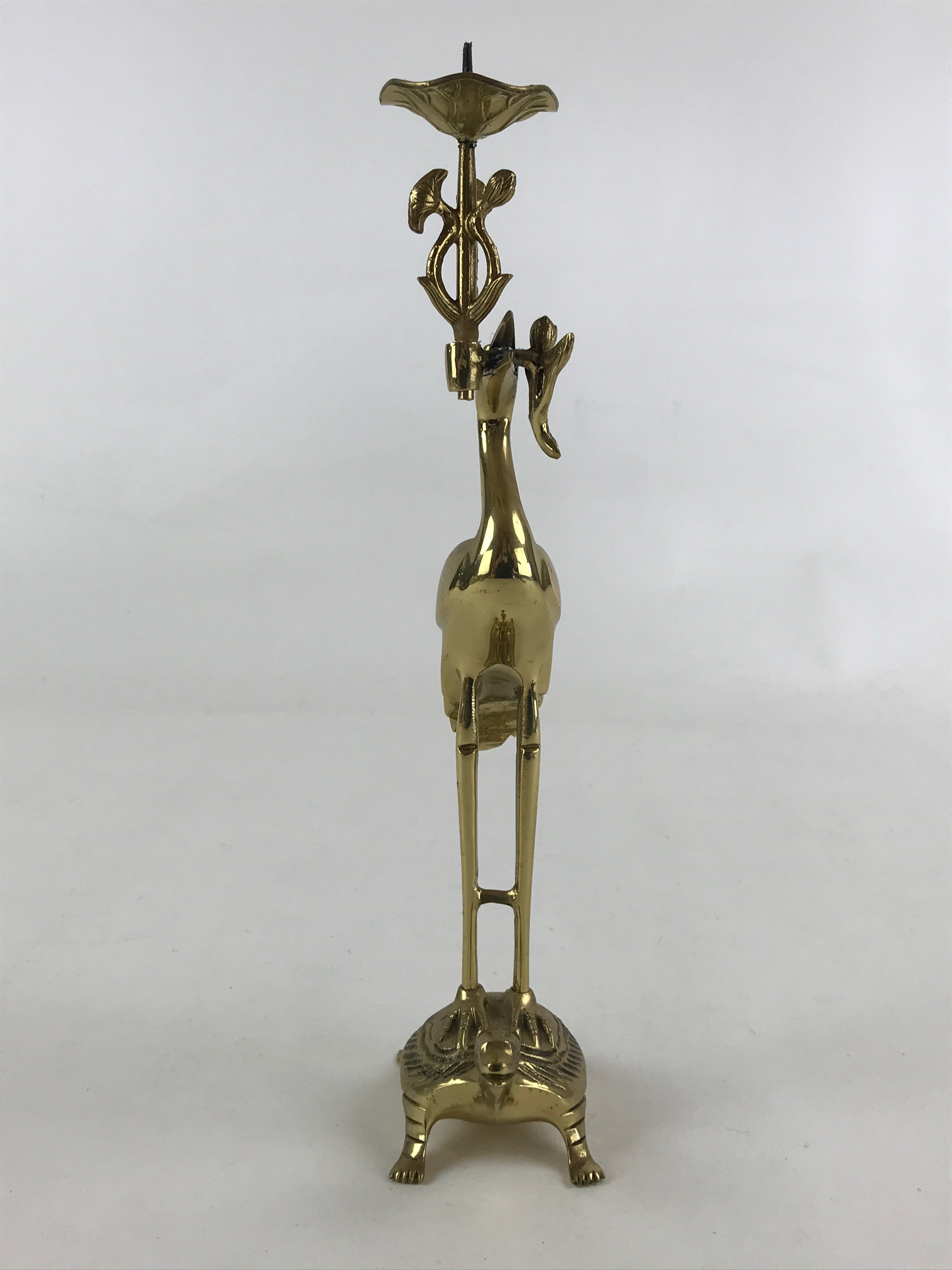 Japanese Buddhist Altar Fitting Brass Candle Stand Vtg Crane Shokudai BA49