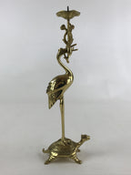 Japanese Buddhist Altar Fitting Brass Candle Stand Vtg Crane Shokudai BA49