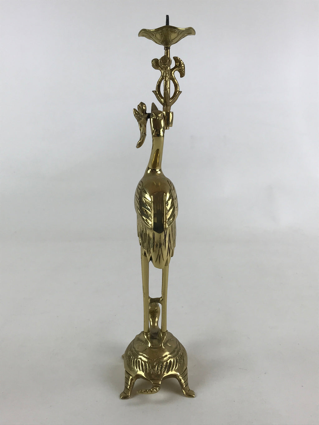 Japanese Buddhist Altar Fitting Brass Candle Stand Vtg Crane Shokudai BA49