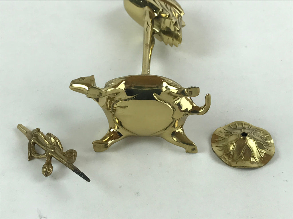 Japanese Buddhist Altar Fitting Brass Candle Stand Vtg Crane Shokudai BA49