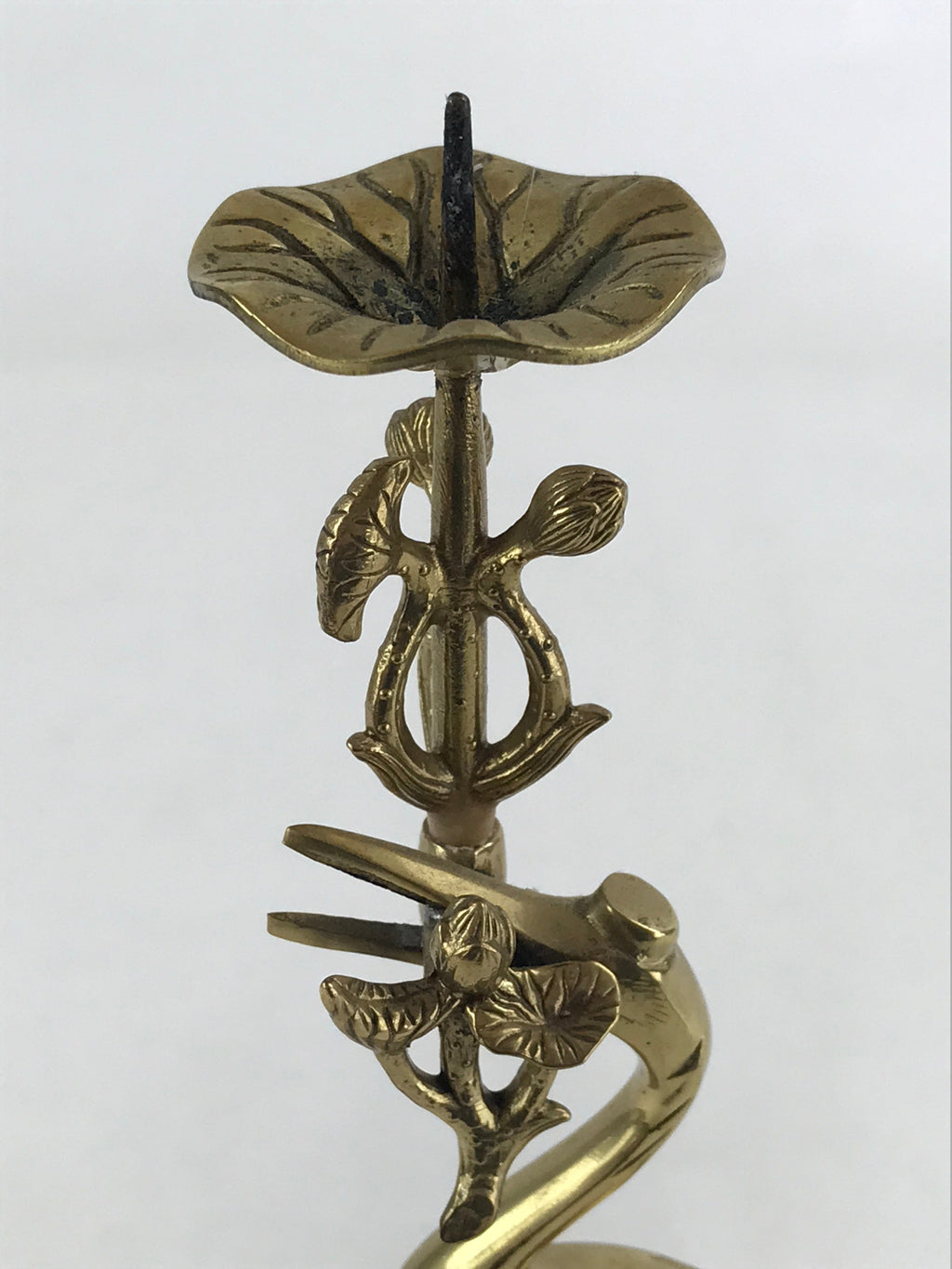 Japanese Buddhist Altar Fitting Brass Candle Stand Vtg Crane Shokudai BA49