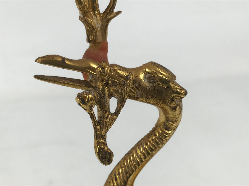 Japanese Buddhist Altar Fitting Brass Candle Stand Vtg Crane Shokudai BA646
