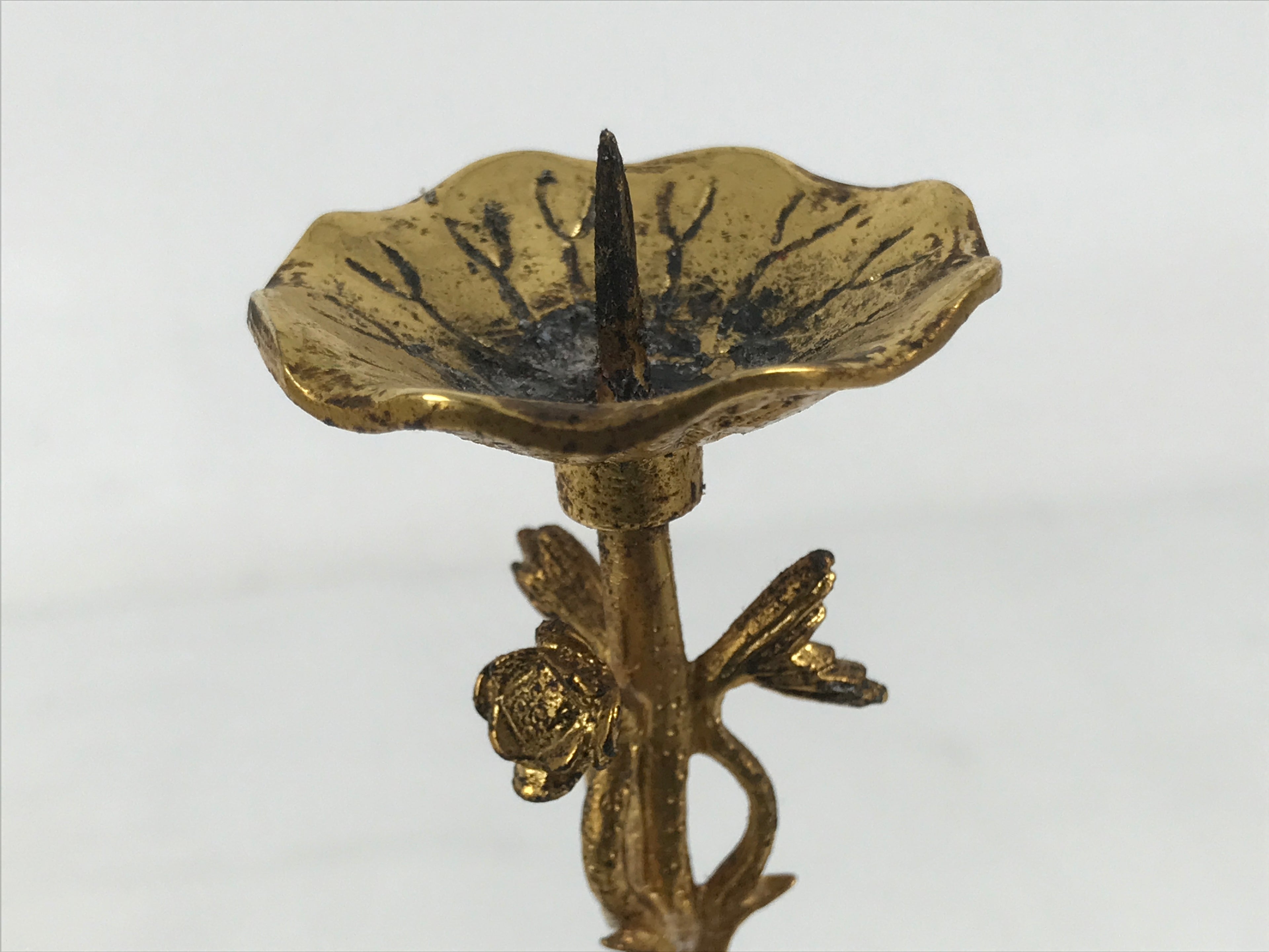 Japanese Buddhist Altar Fitting Brass Candle Stand Vtg Crane Shokudai BA646
