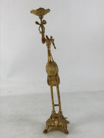 Japanese Buddhist Altar Fitting Brass Candle Stand Vtg Crane Shokudai BA646