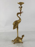 Japanese Buddhist Altar Fitting Brass Candle Stand Vtg Crane Shokudai BA646